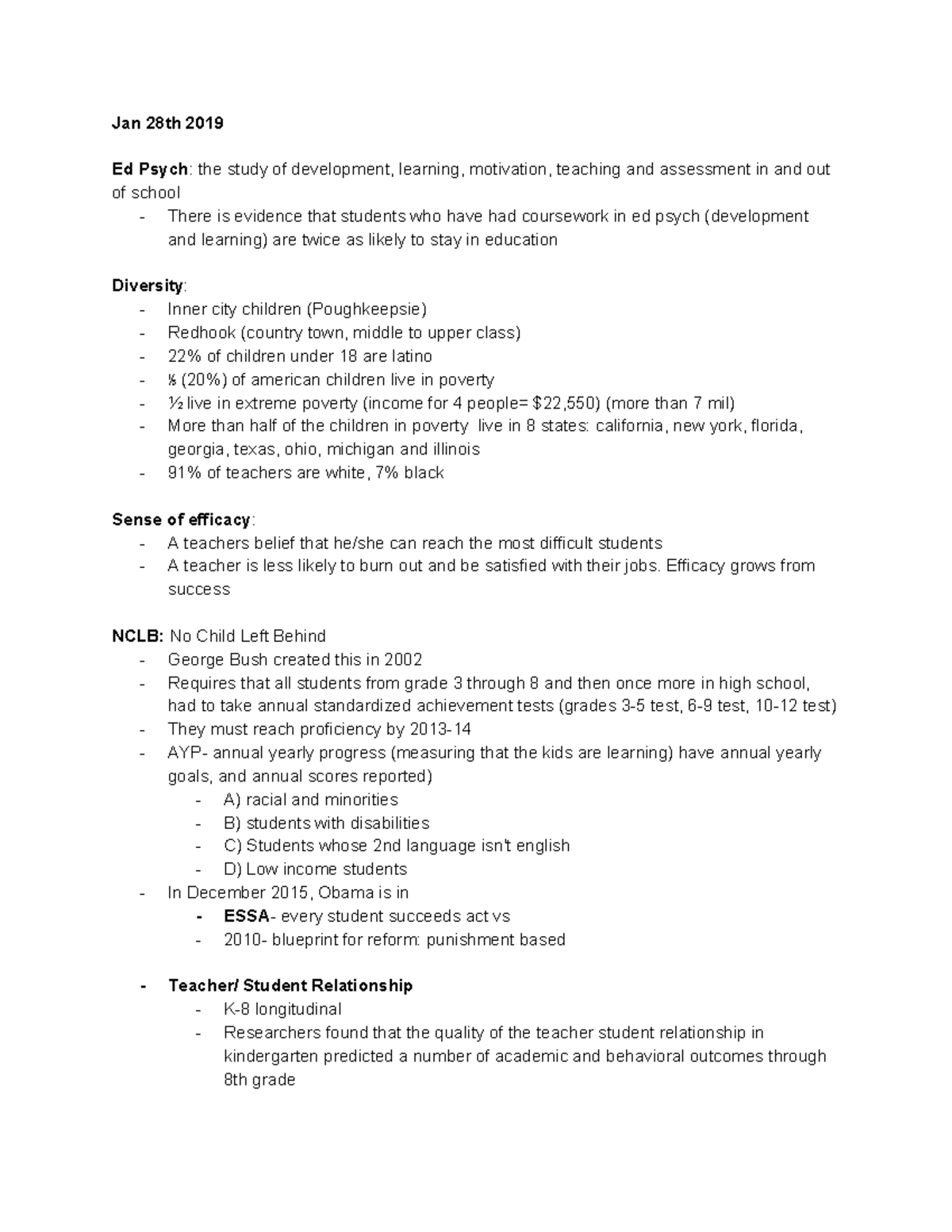 ED Psych Notes - Professor - Jan 28th 2019 Ed Psych : the study of ...