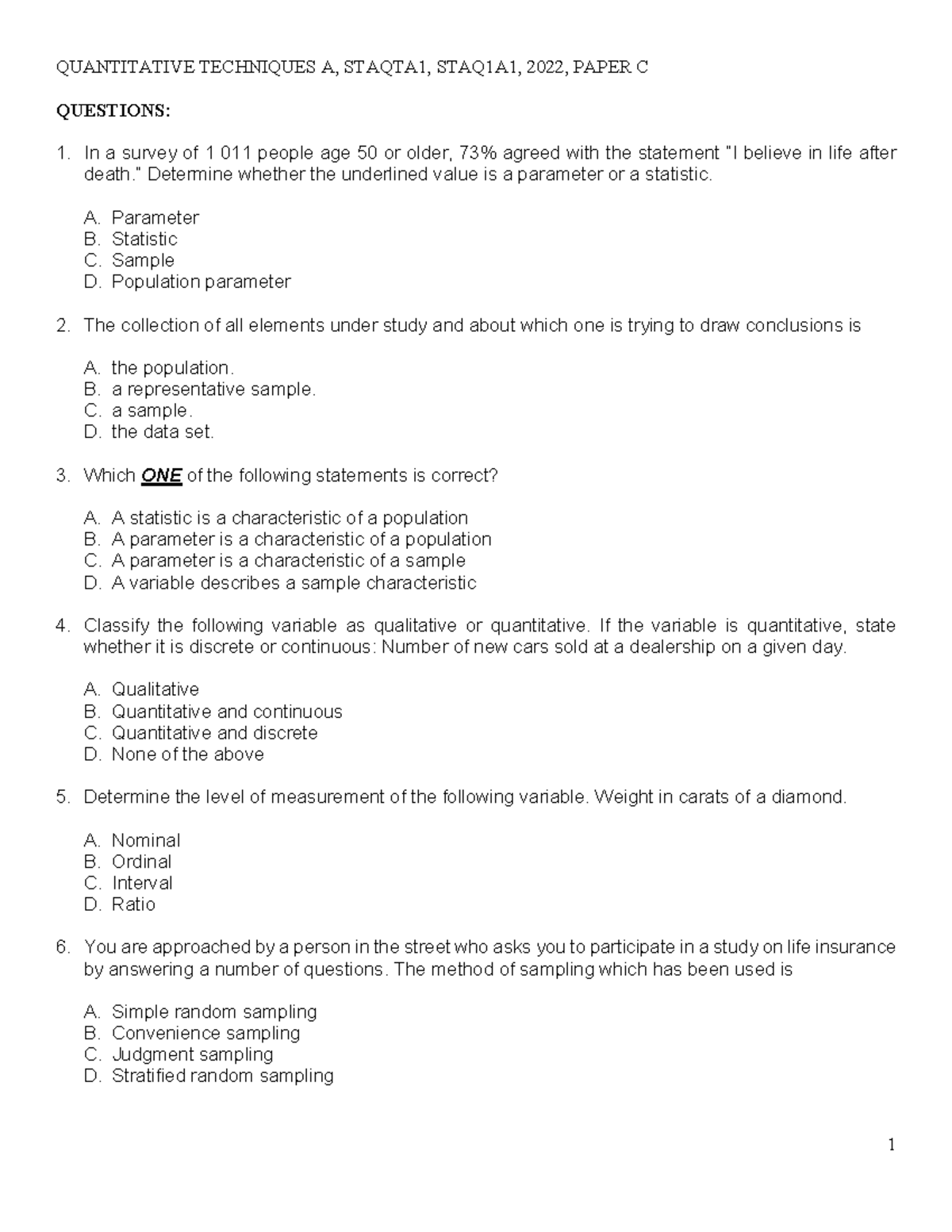 STAQ1A1 - WANNA LEARN STATISTICS BY PRACTICING PAST QUESTION PAPERS ...