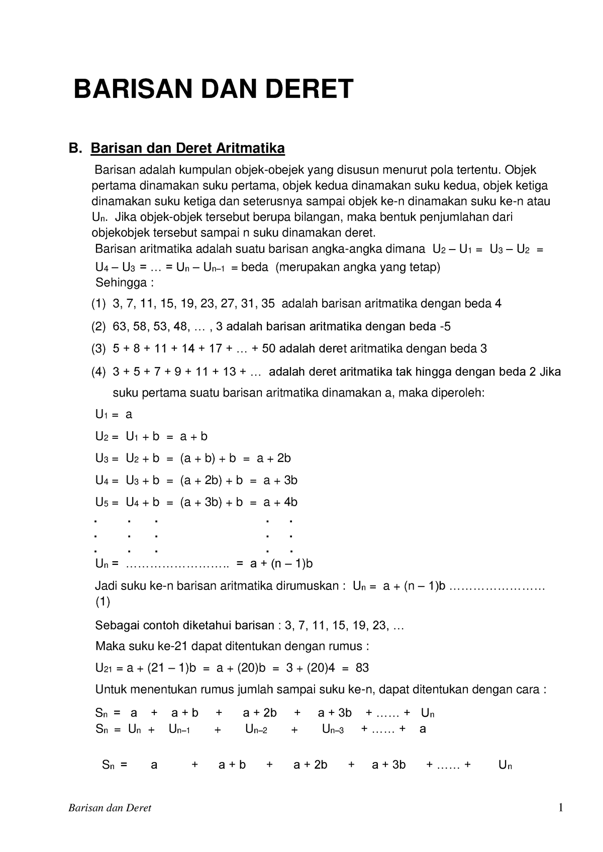 03-Barisan Dan Deret Aritmatika - BARISAN DAN DERET B. Barisan Dan ...