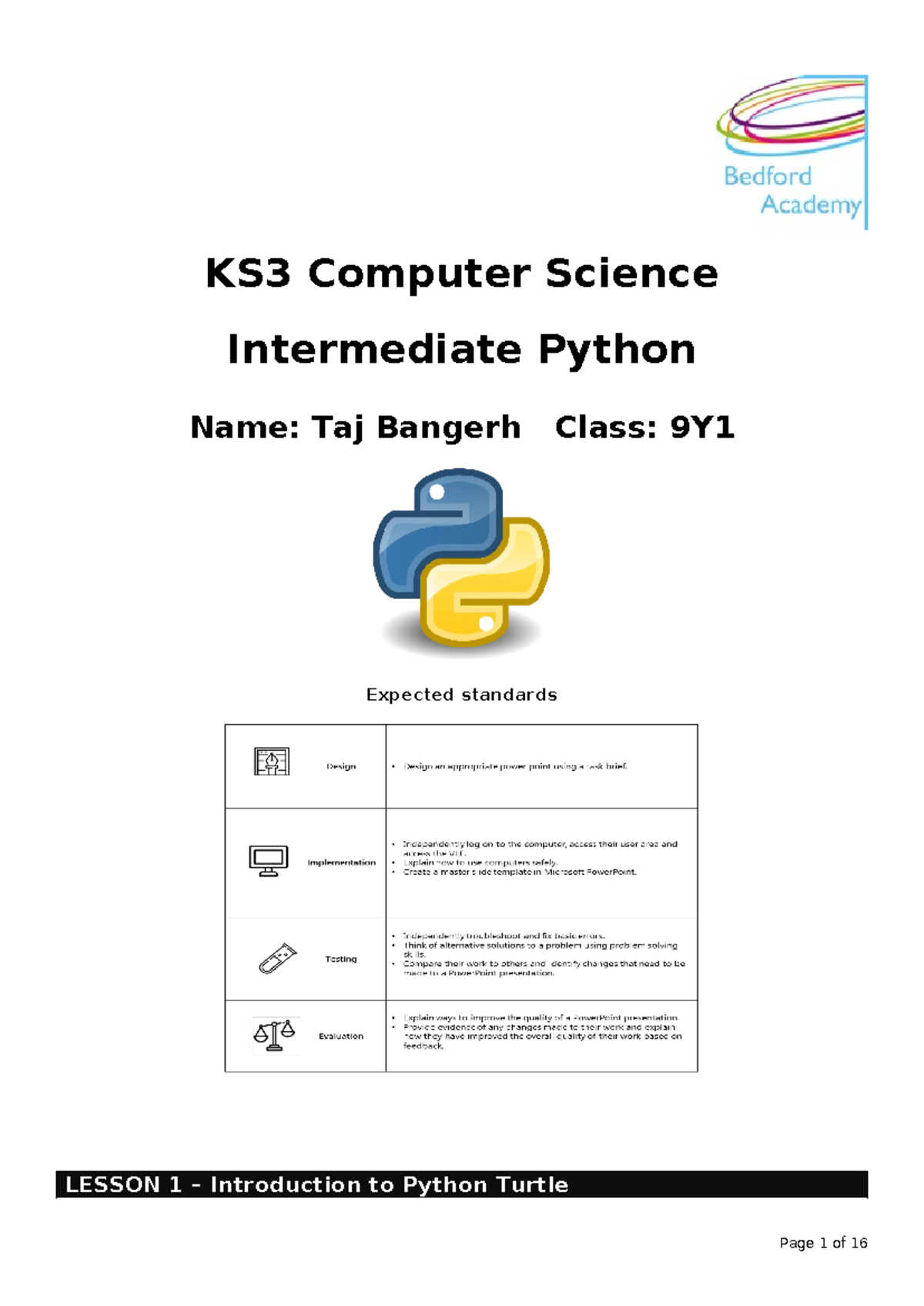 Python Turtle Booklet - dwhdh - KS3 Computer Science Intermediate ...