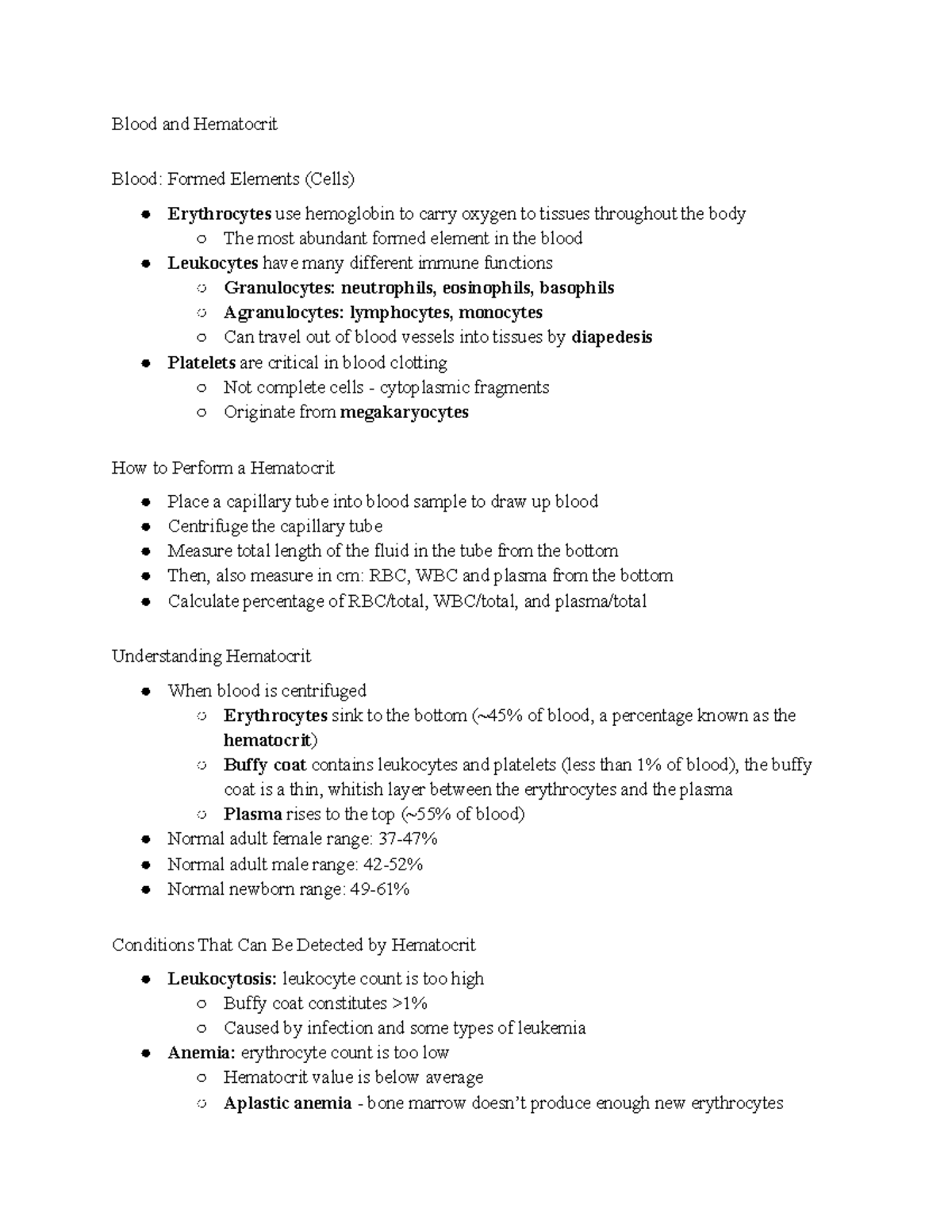 Blood and Hematocrit copy - Blood and Hematocrit Blood: Formed Elements ...