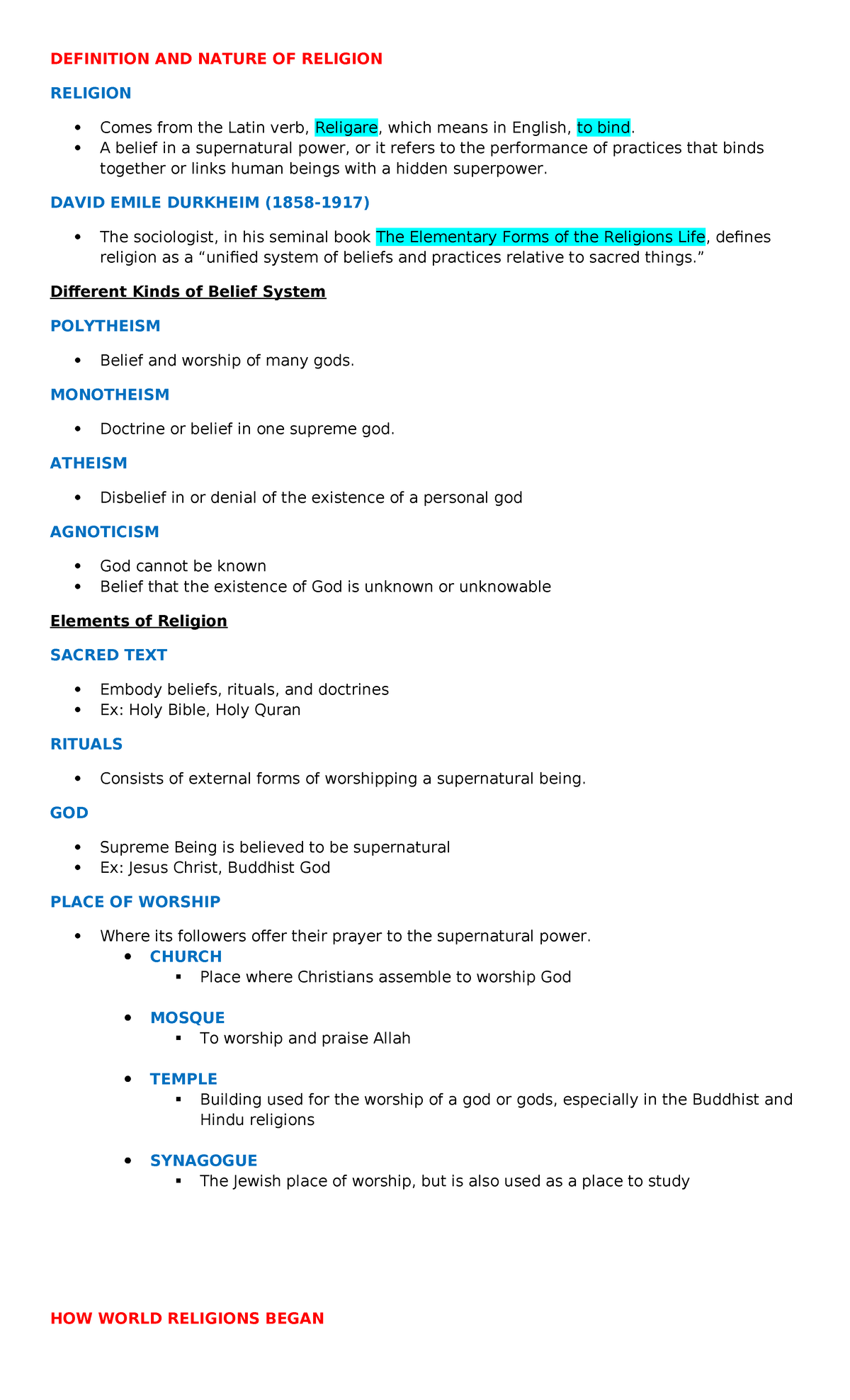 Reviewer - DEFINITION AND NATURE OF RELIGION RELIGION Comes from the ...