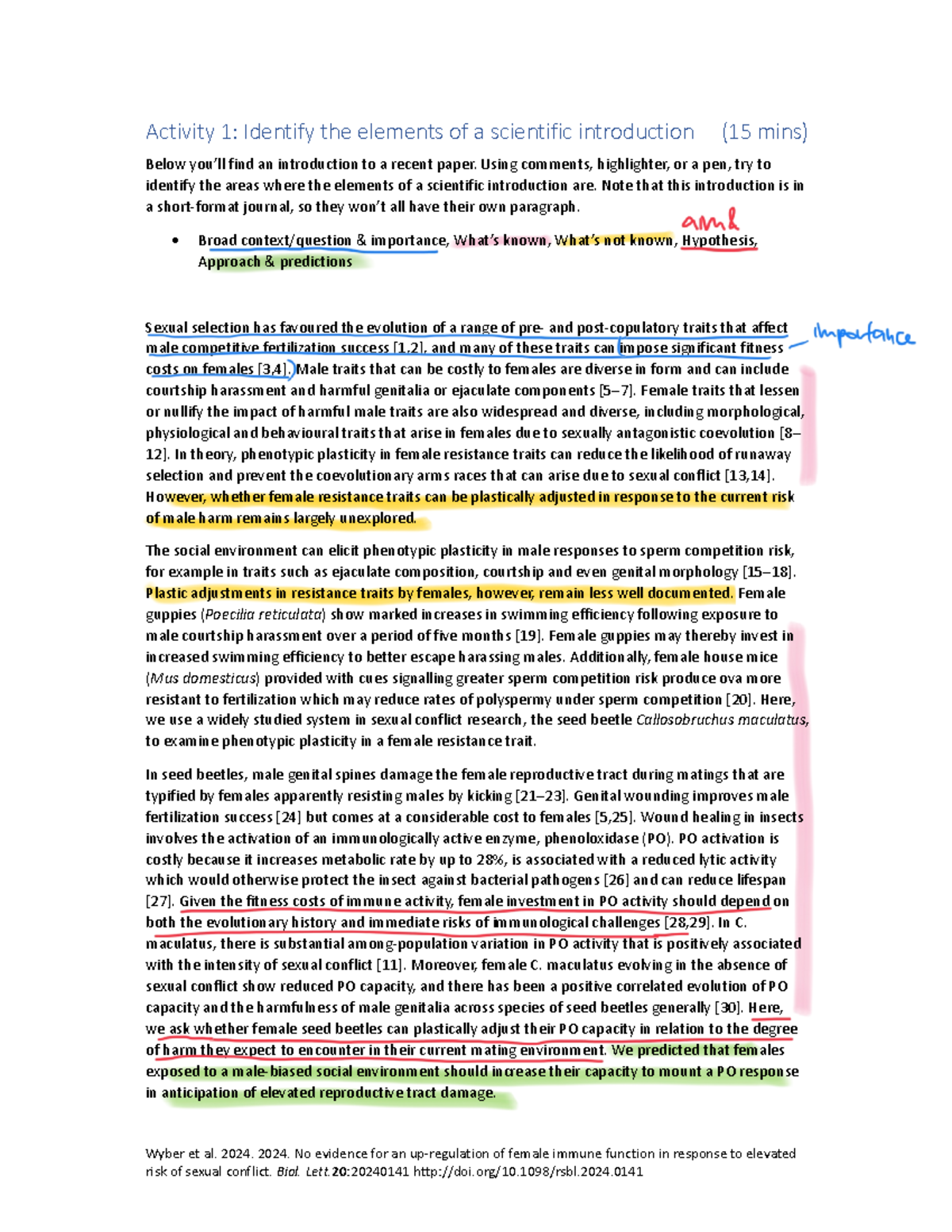 BIOL10010 2024 Report Introduction Practice - Wyber et al. 2024. 2024 ...