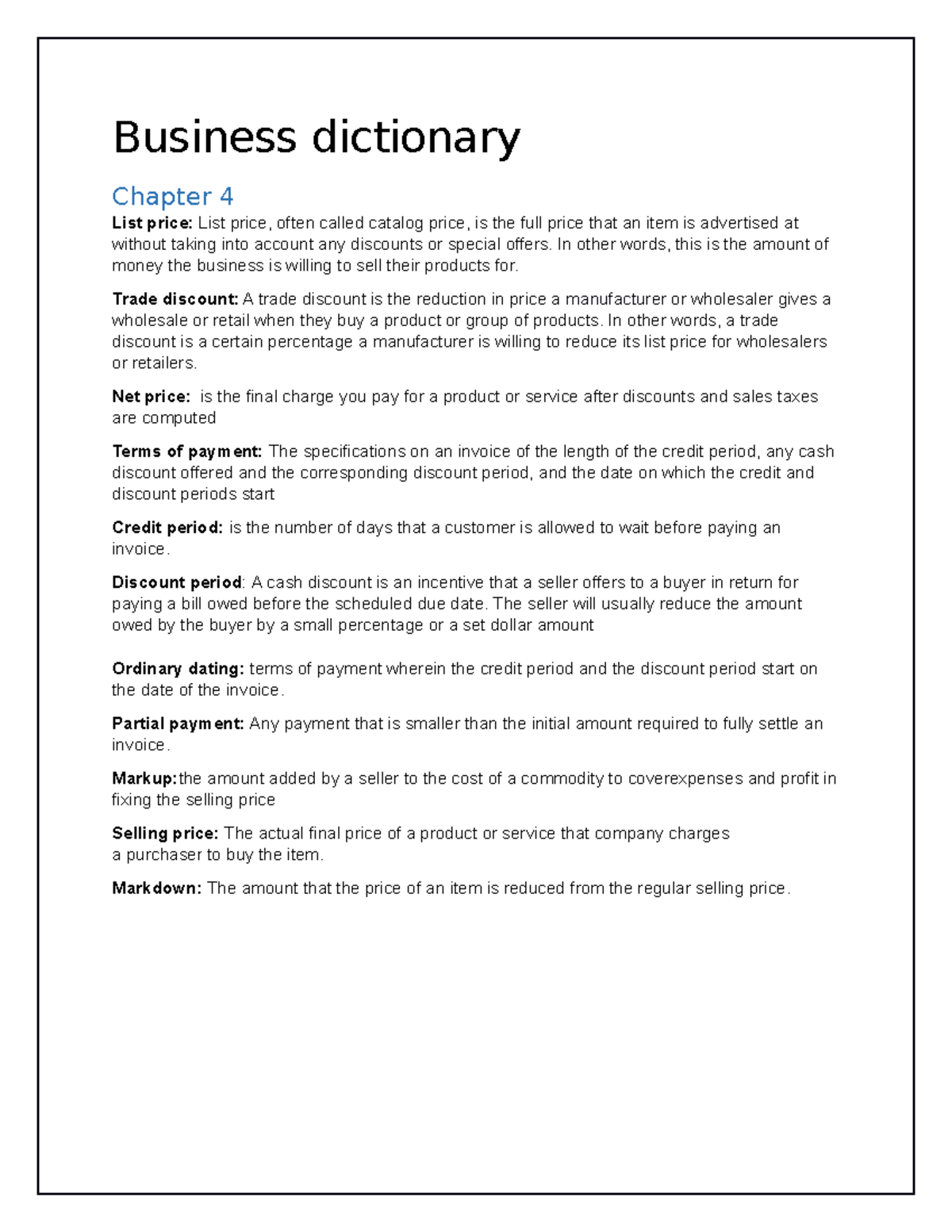 business dictionary assignment