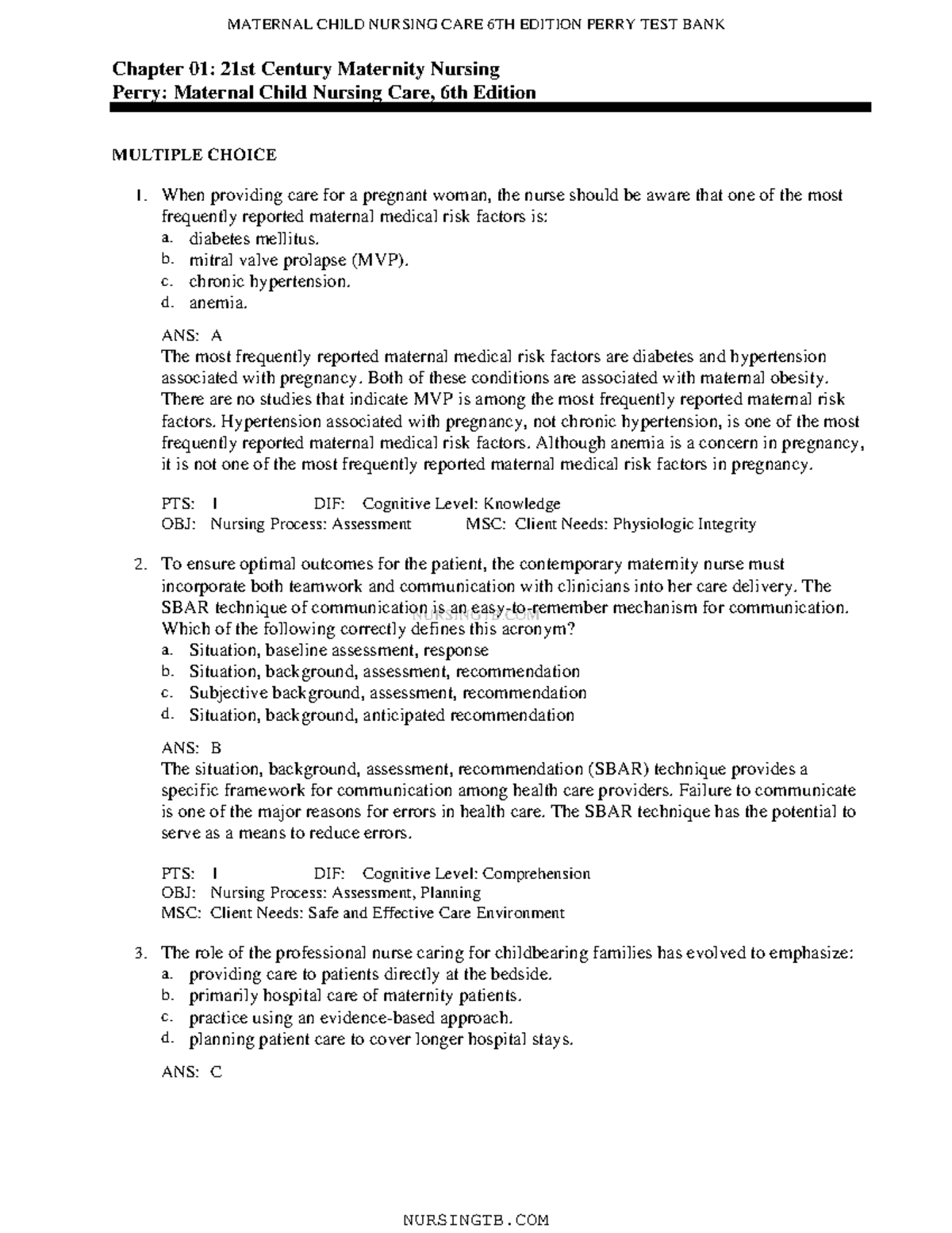 C1 - practice test - NURSINGTB Chapter 01: 21st Century Maternity ...