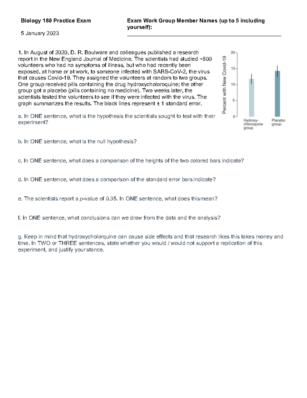 Biol 180 WIN 2023 Practice Exam 1 - Biology 180 Practice Exam Exam Work ...