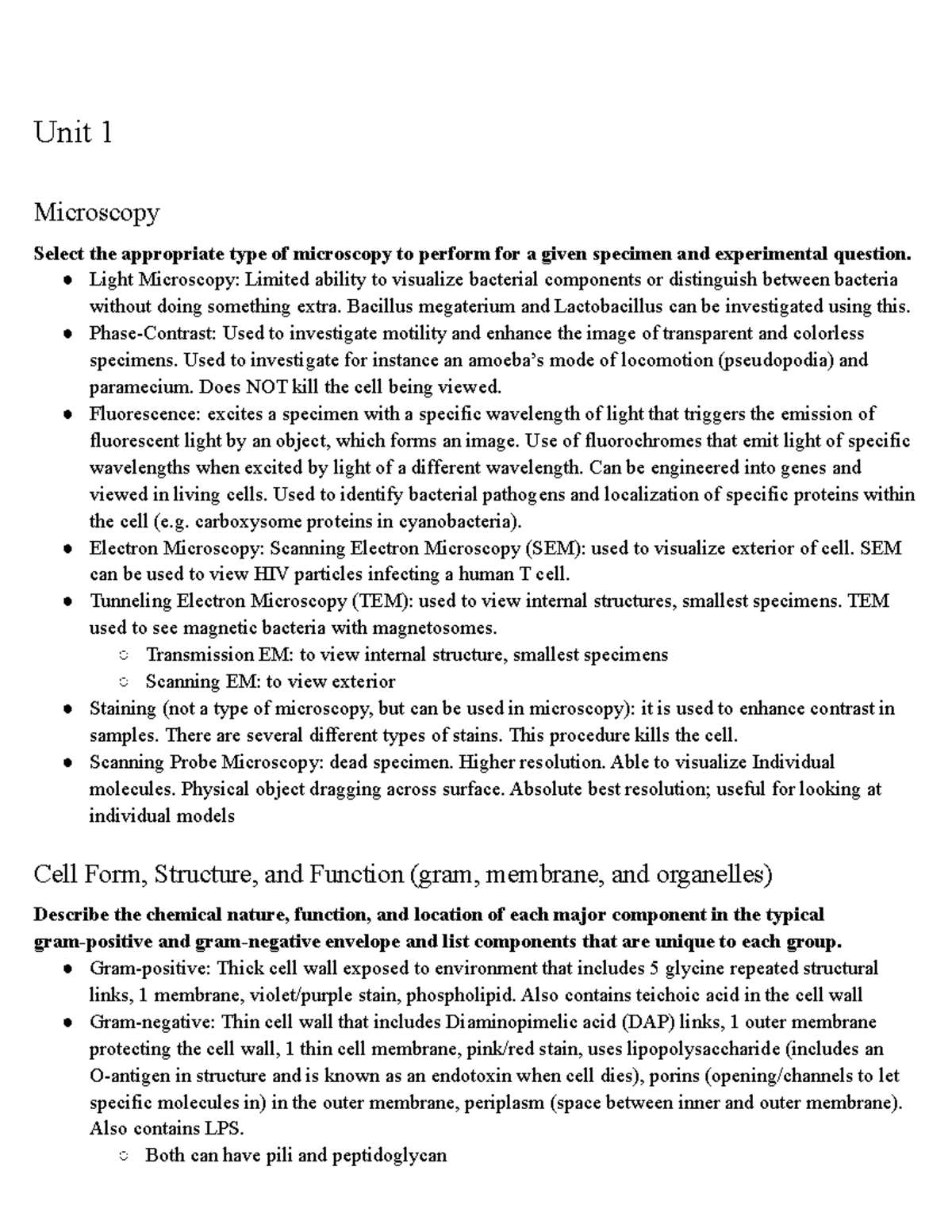 MIC 102 combined study guide Unit 1 Microscopy Select the appropriate type of microscopy to