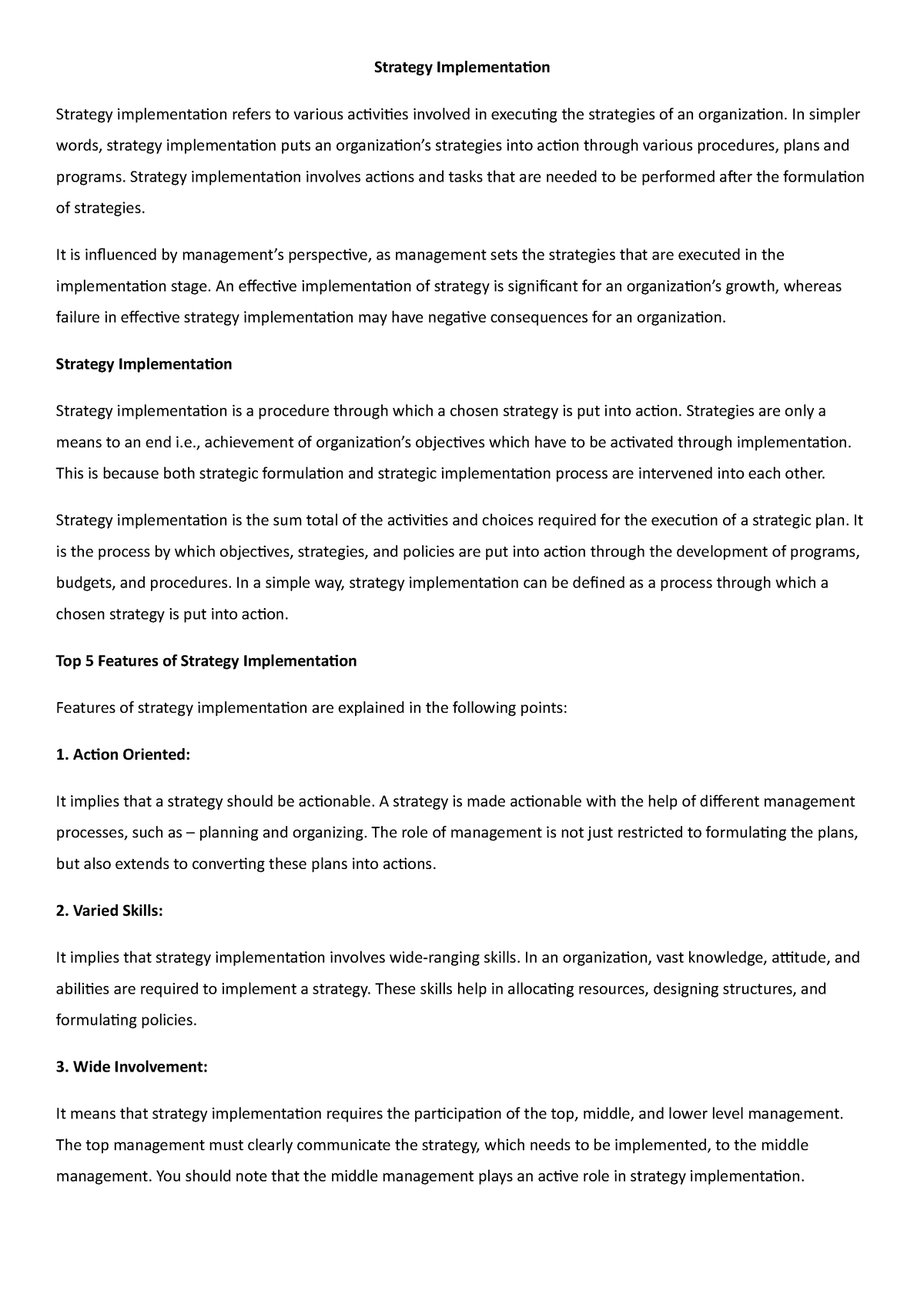 Strategy Implementation Strategy Implementation Strategy 