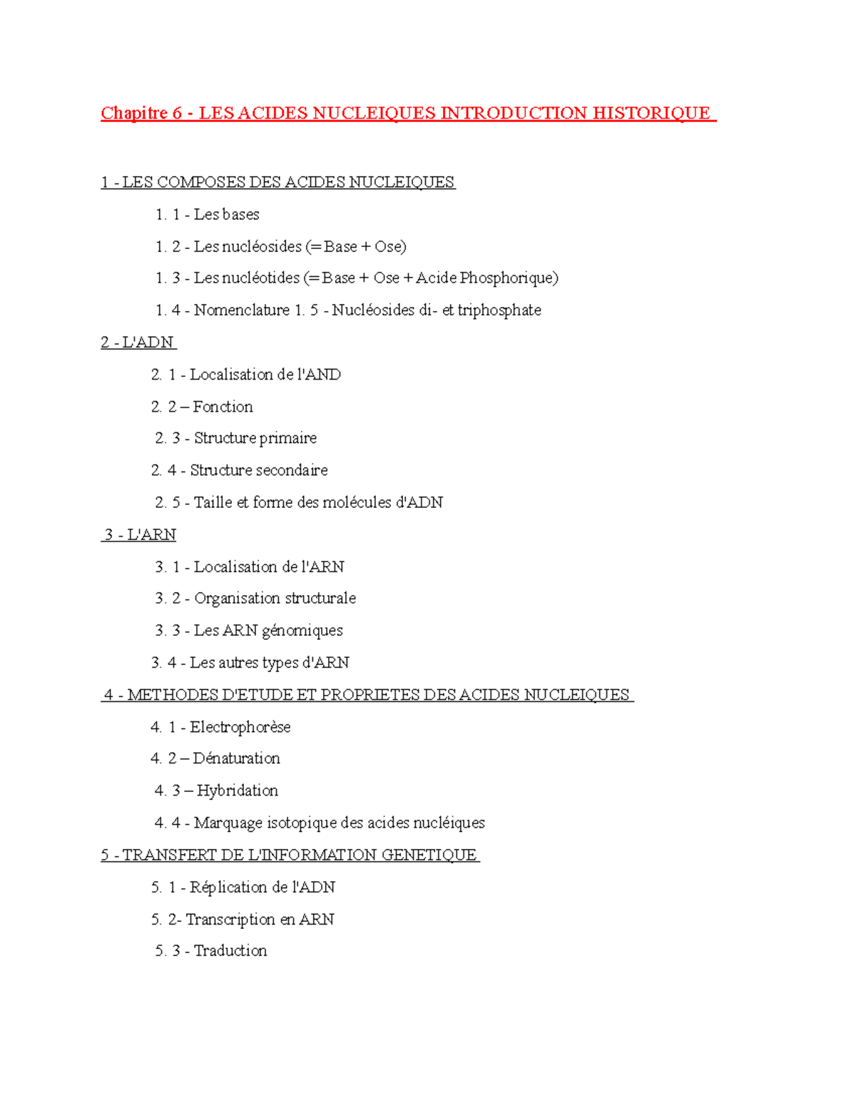 Chapitre 6- Les Acides Nucléiques - Chapitre 6 - LES ACIDES NUCLEIQUES ...