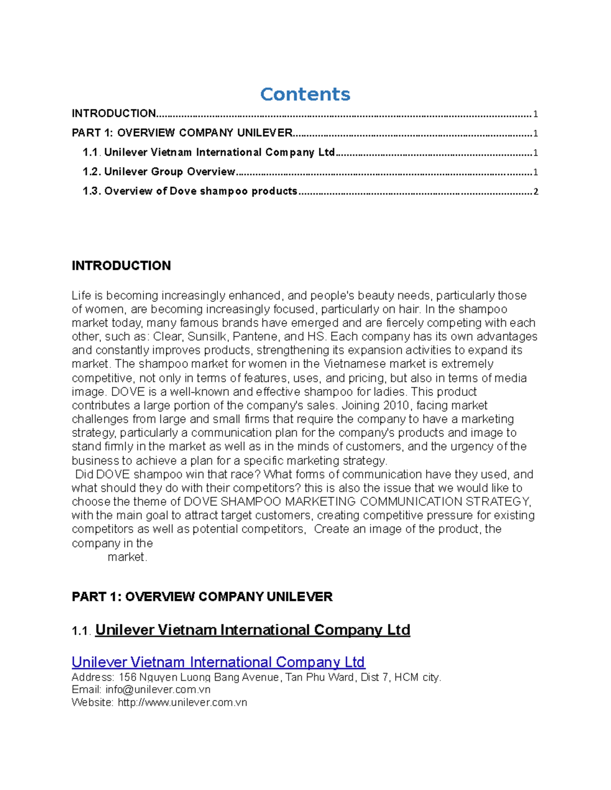 Contents - Contents INTRODUCTION - Studocu