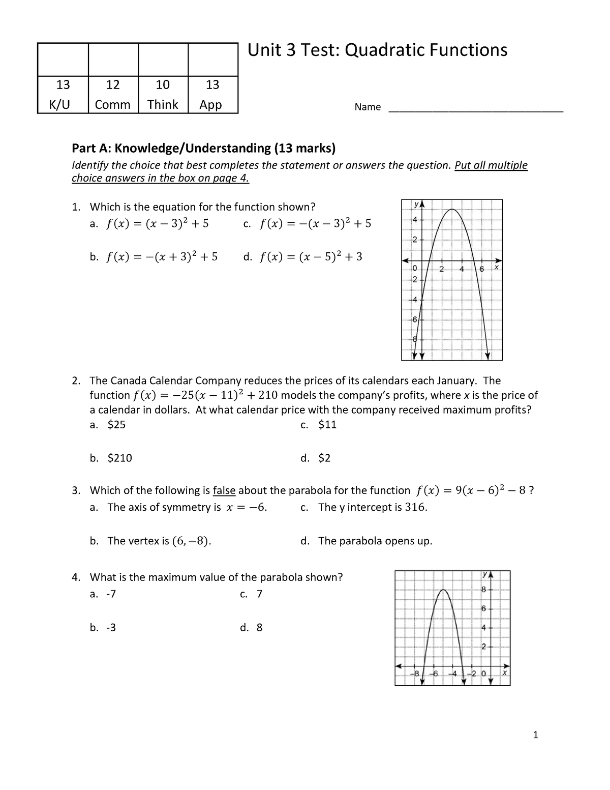 mcr3u quadratic functions assignment