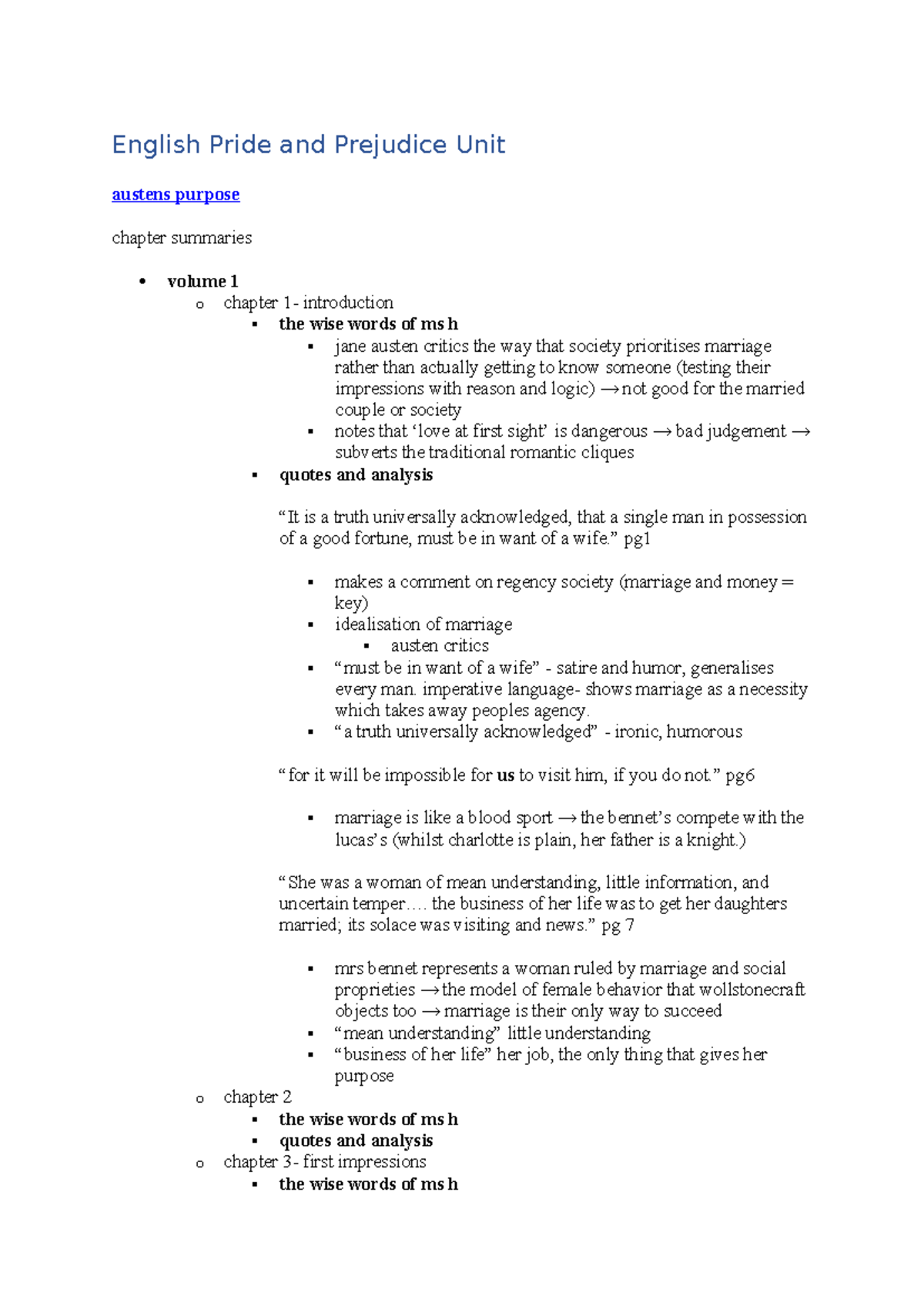English - pride and prejudice / macbeth master document notes - English ...