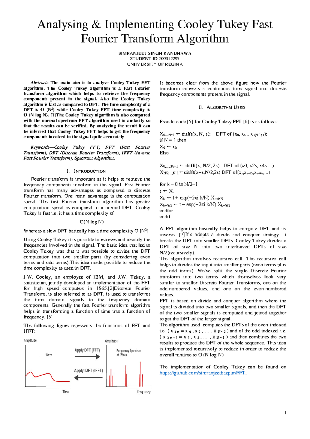 Research - fffsdfd - Analysing & Implementing Cooley Tukey Fast Fourier ...