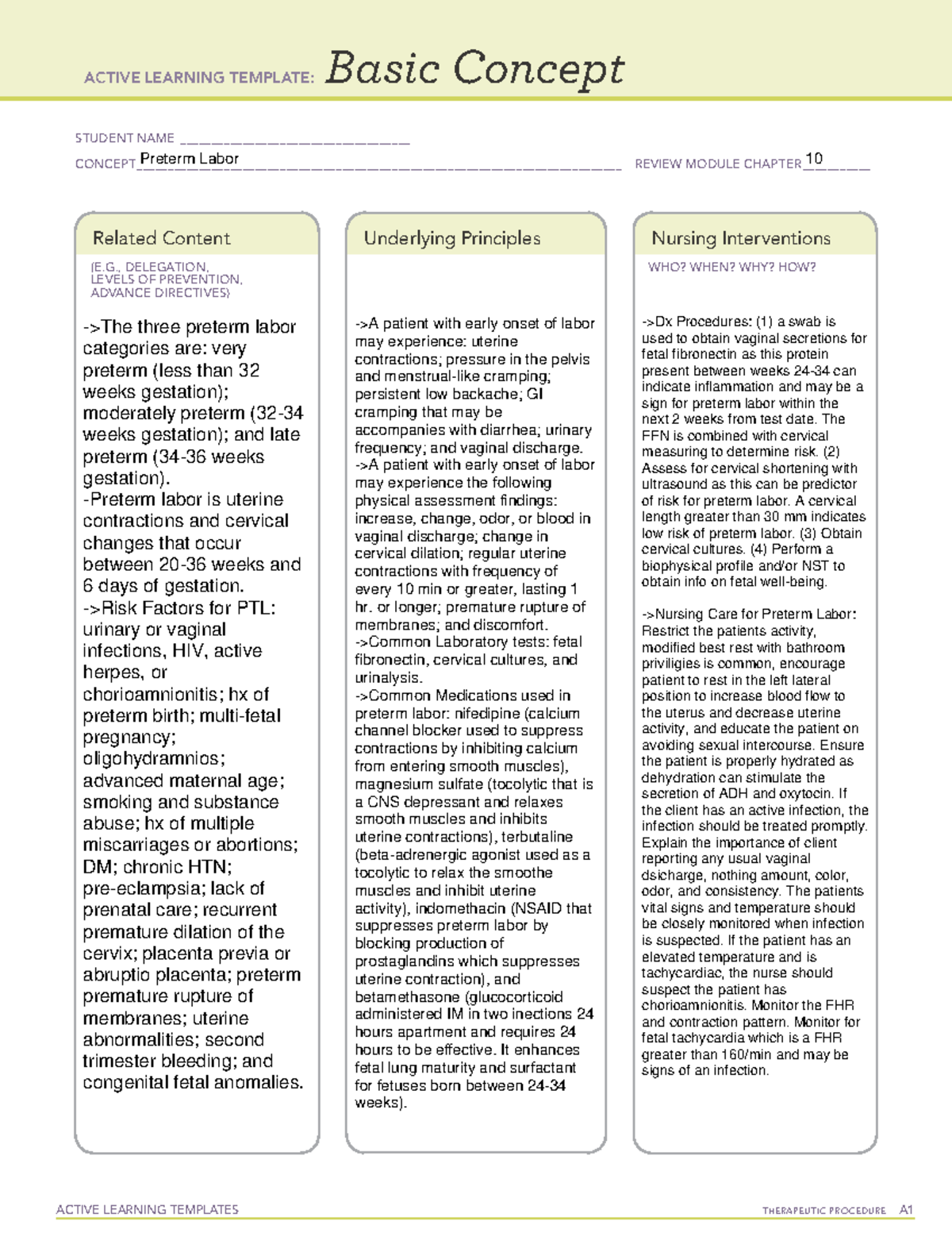 ATI Basic Concept Template Maternal Newborn