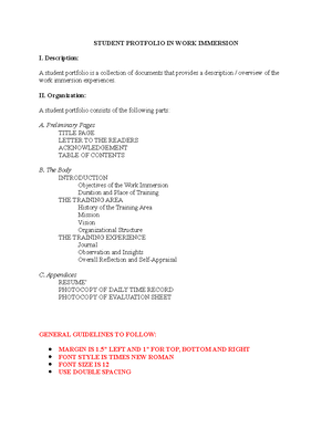 WORK Immersion Portfolio based on Dep Ed - WORK IMMERSION PORTFOLIO ...