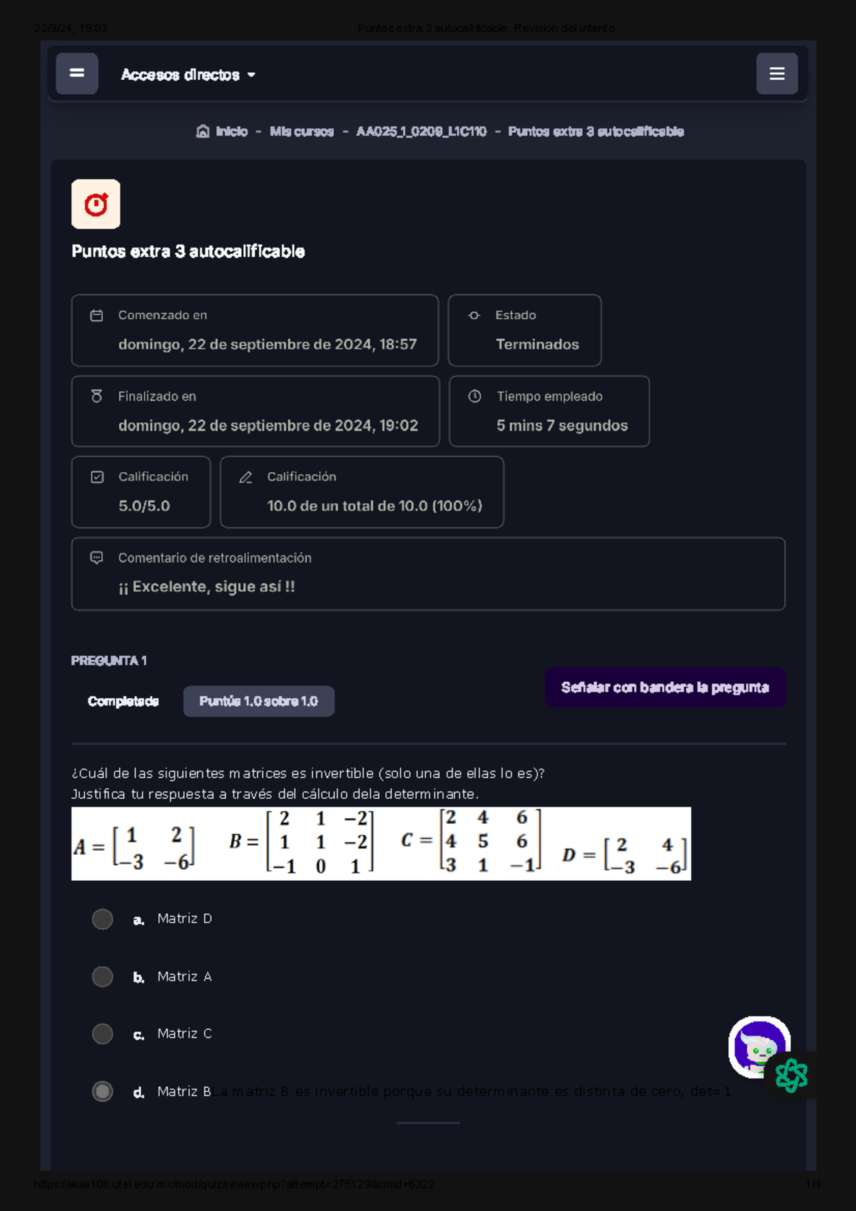 Puntos Extra Autocalificable Revisi N Del Intento Puntos Extra Autocalificable Pregunta