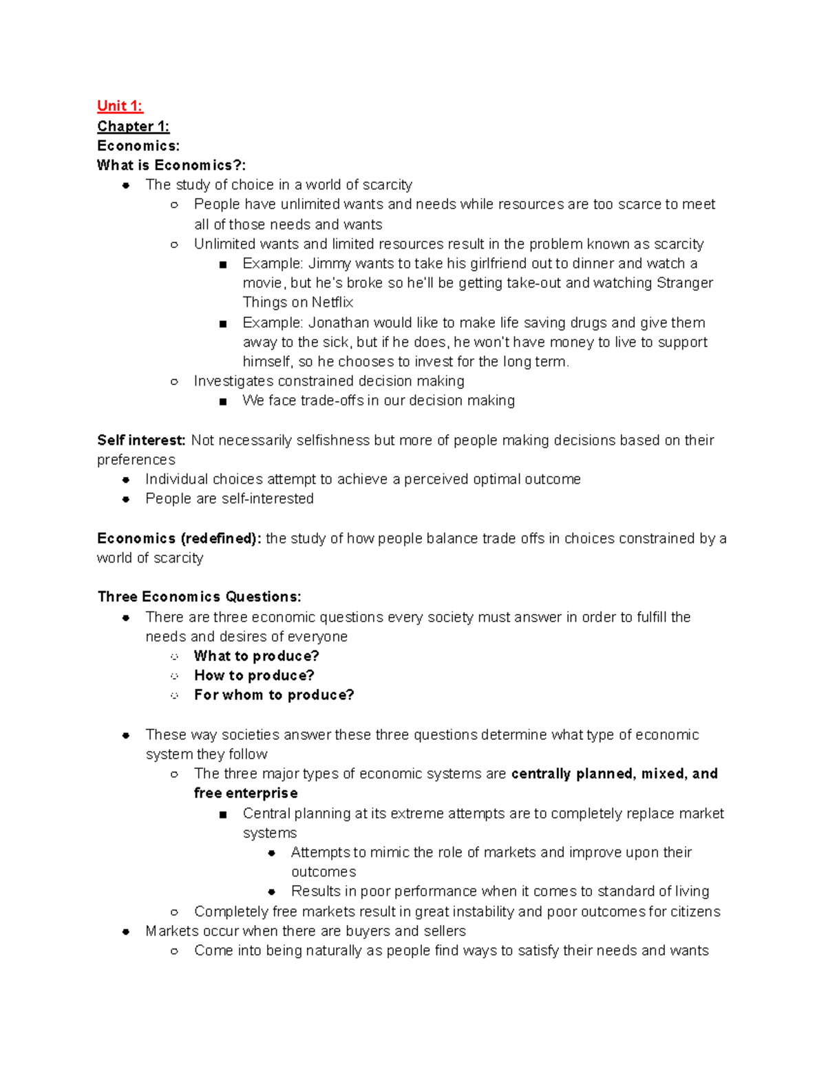 ECON 100 Unit 1 Part 1 Notes - Unit 1: Chapter 1: Economics: What Is ...