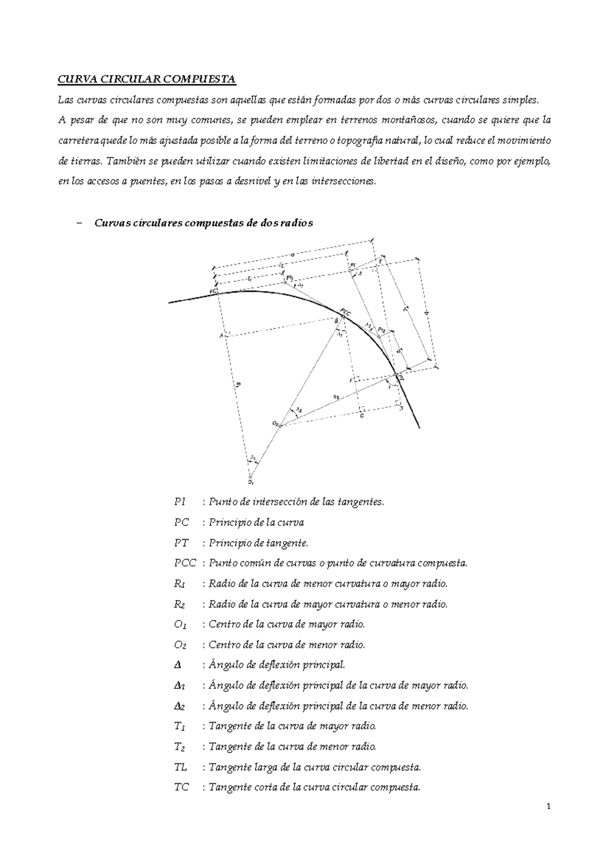4) Curva circular compuesta - CAMINOS I 1 CURVA CIRCULAR COMPUESTA Las ...