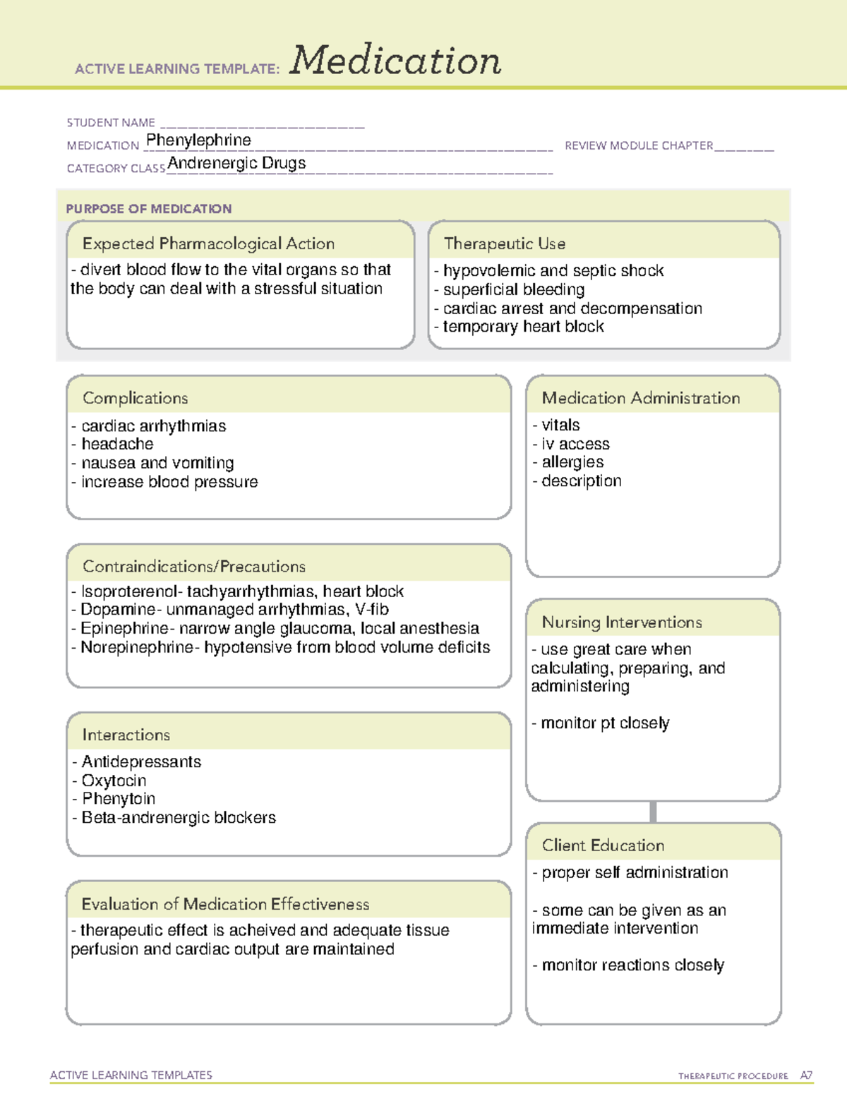 Andrenergic Drugs Medication Template - ACTIVE LEARNING TEMPLATES ...