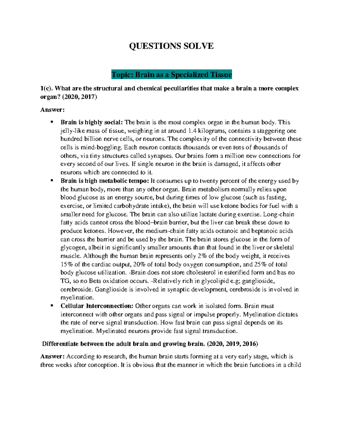 Brain as a Specialized Tissue Questions Solved - QUESTIONS SOLVE Topic ...
