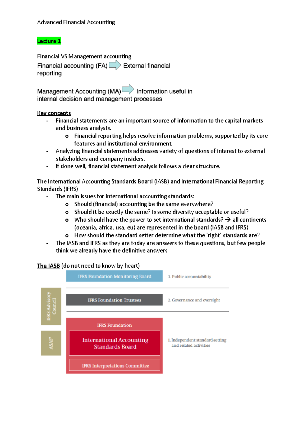 Lecture notes AFA - Lecture 1 Financial VS Management accounting Key ...