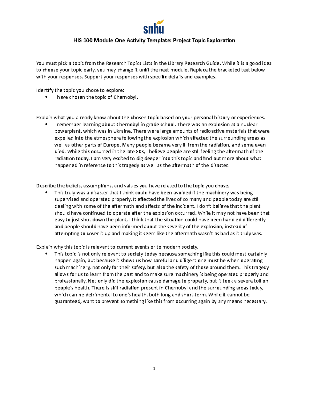 Module 1 Project Topic Exploration - HIS 100 Module One Activity ...