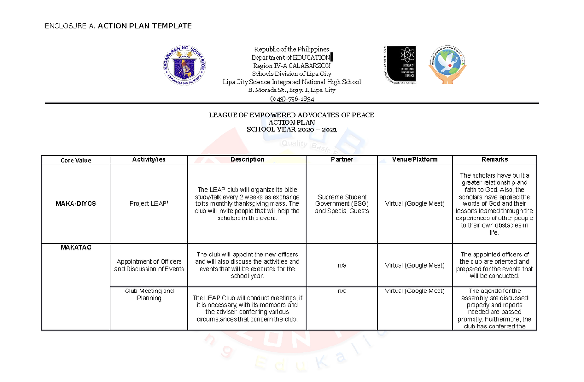 LEAP 20 21 New Action Plan - Republic of the Philippines Department of ...