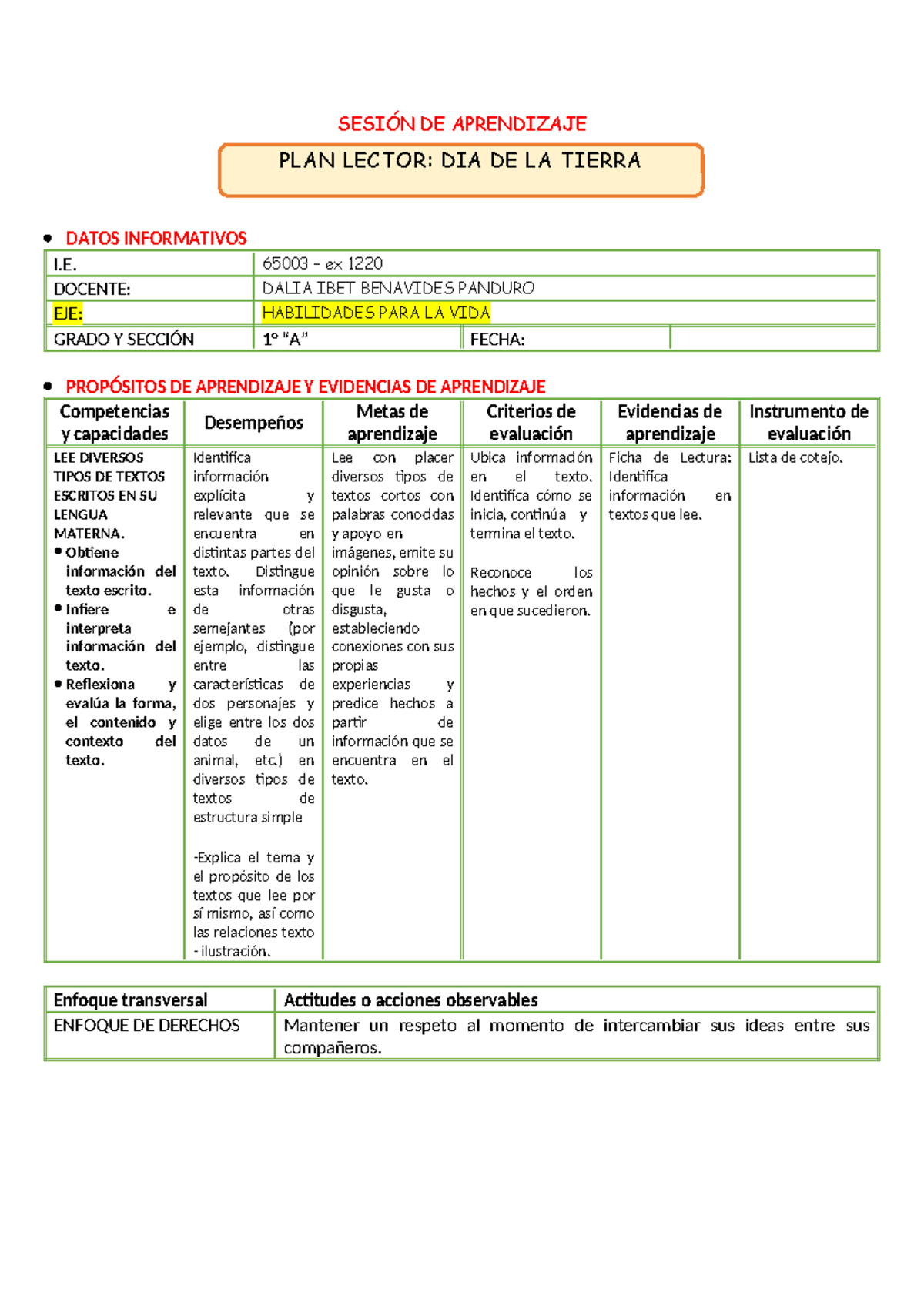 DIA DE LA Tierra DIBP - DECRIPCIONES - SESIÓN DE APRENDIZAJE DATOS ...