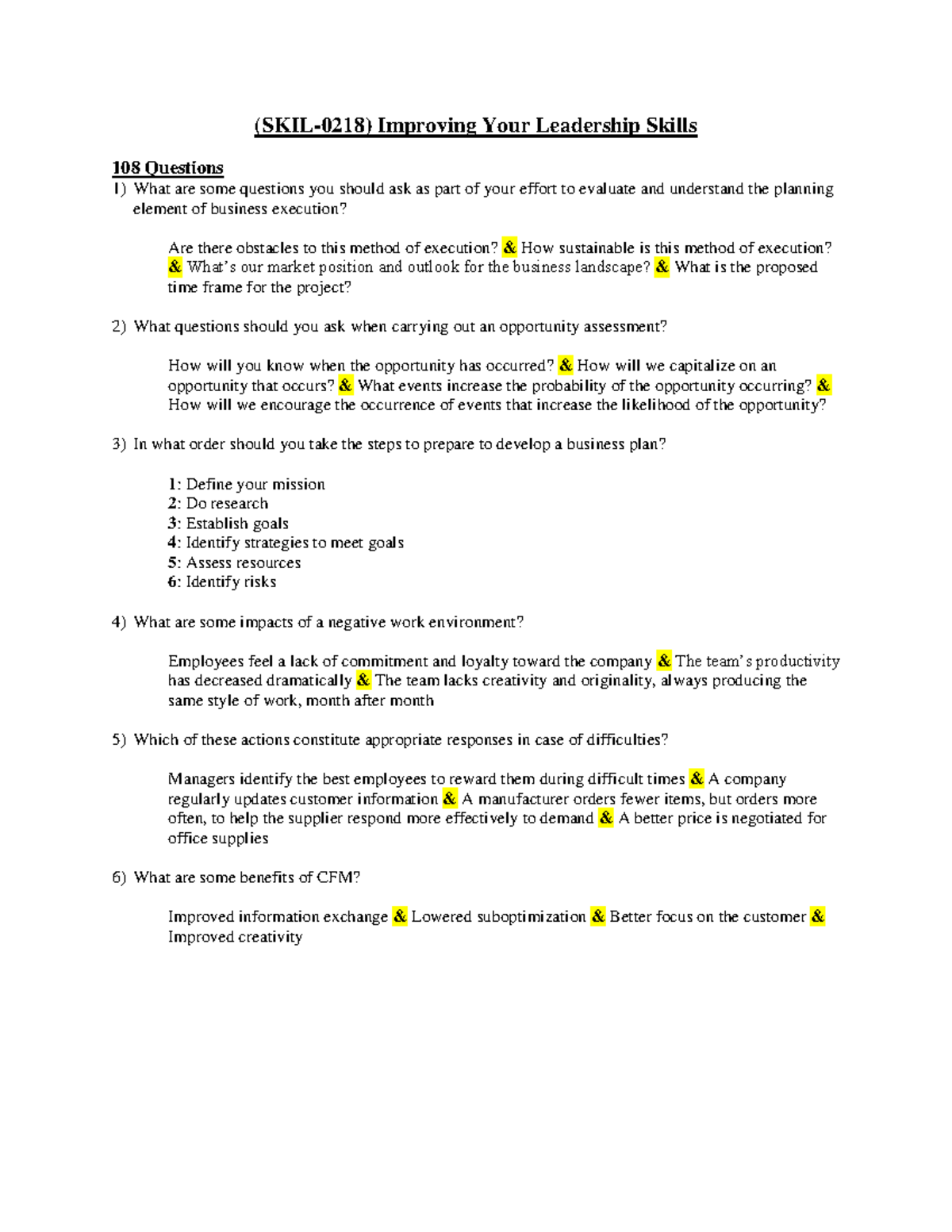 Skillport Improving Your Leadership Skills Test Prep - (SKIL-0218 ...