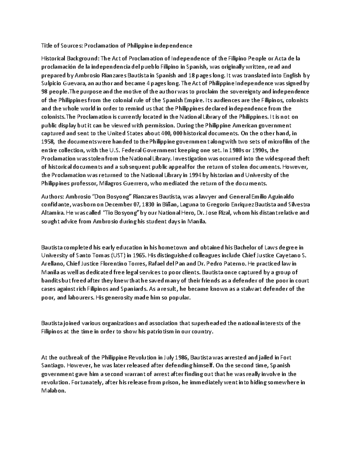 Activity 7 NGA SA History EWNA BA - Title of Sources: Proclamation of ...