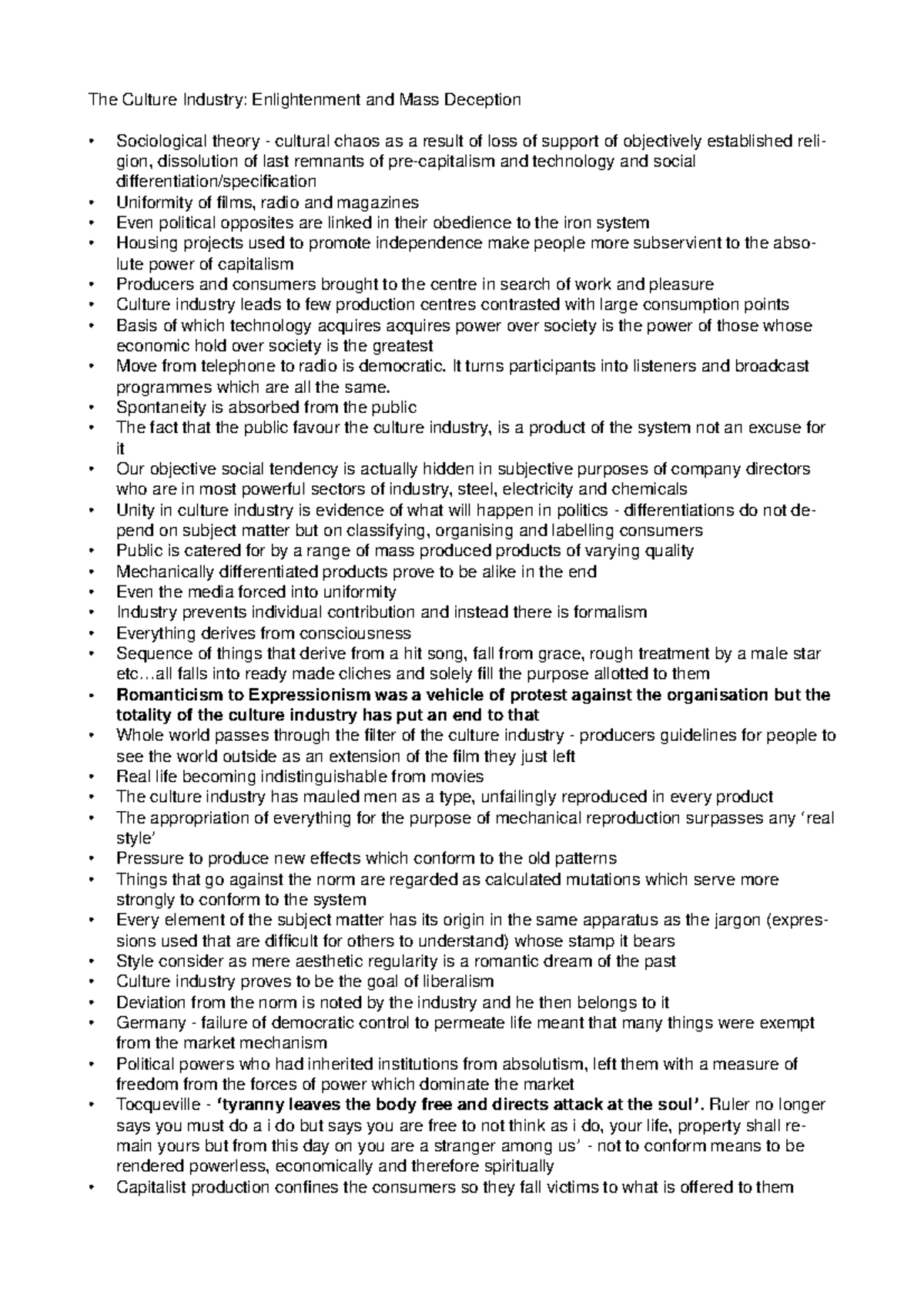 The Culture Industry Adorno The Culture Industry Enlightenment and Mass Deception