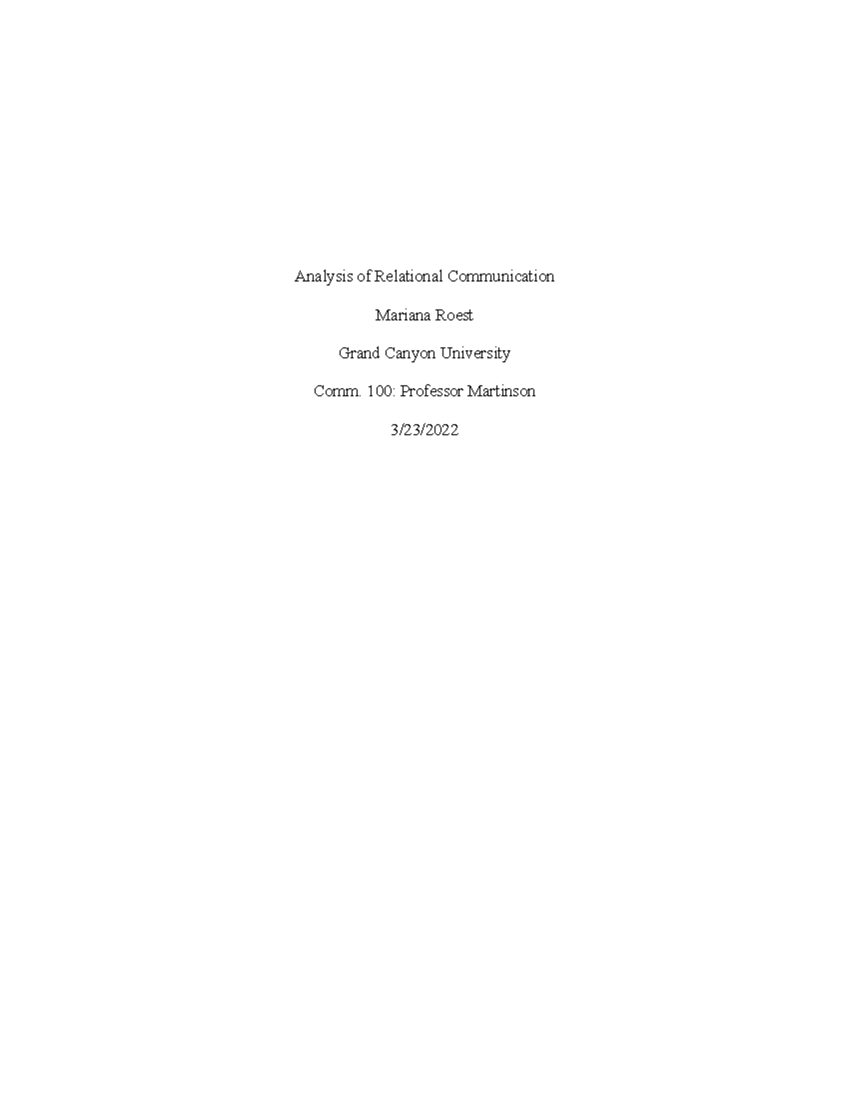 Analysis of Relational Communication APA Doc - Analysis of Relational ...