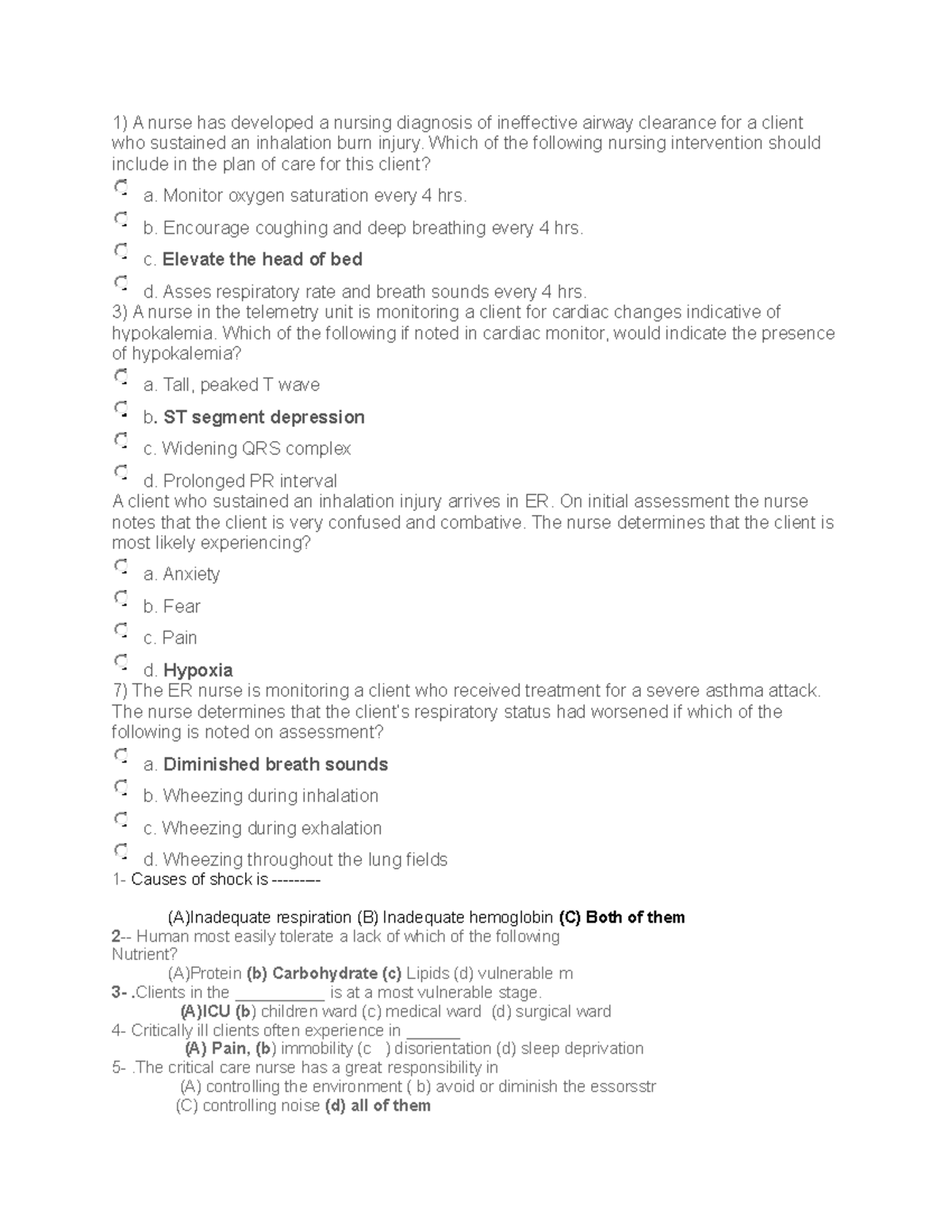 critical care nursing quiz