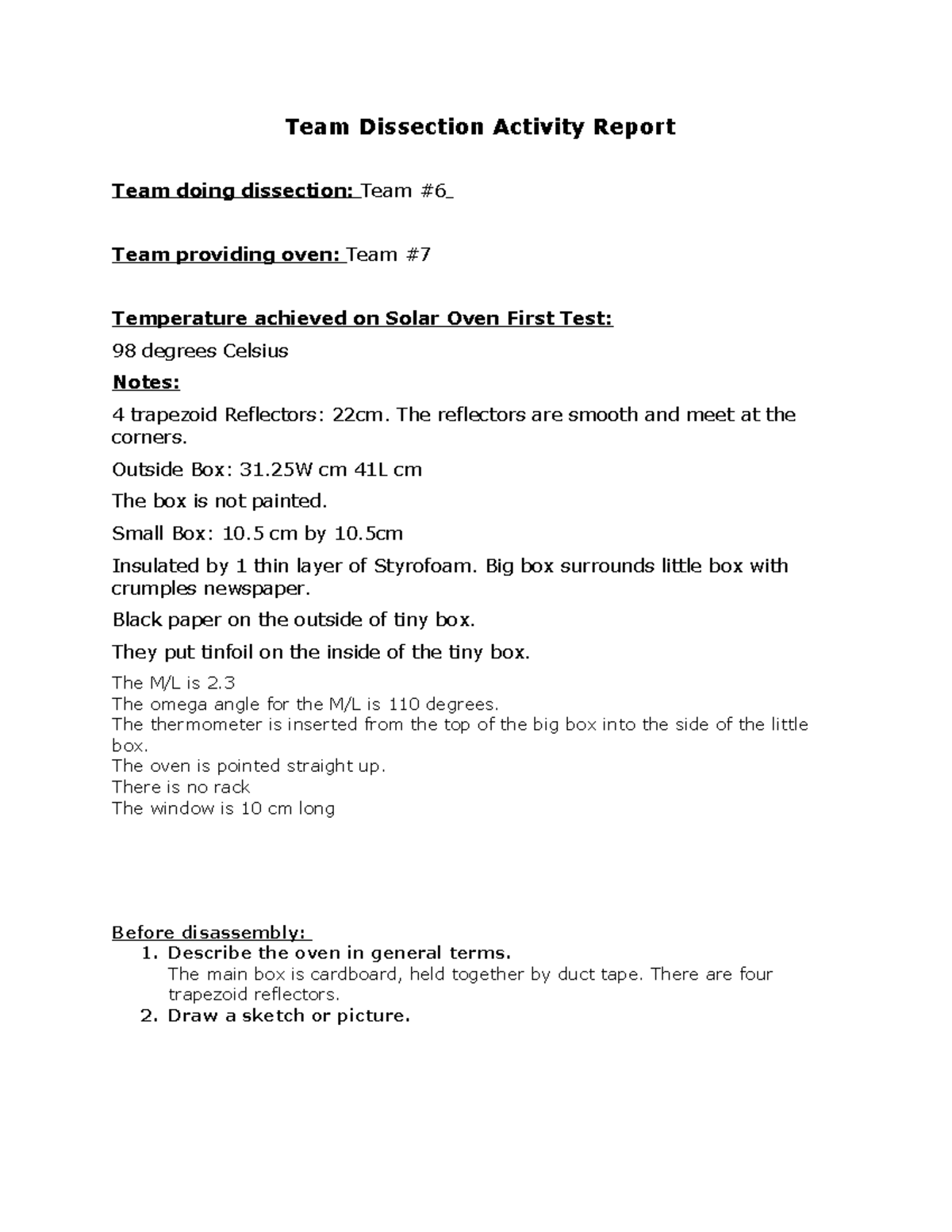 Team Dissection Report - Team Dissection Activity Report Team doing ...