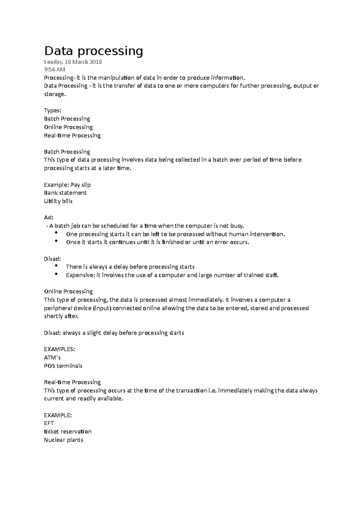 DATA Processing - Data processing Sunday, 18 March 2018 9:56 AM ...