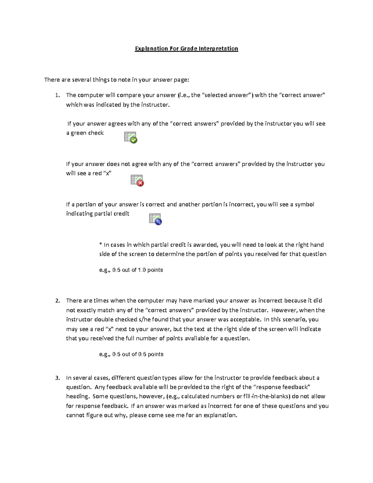 Explanation For Online Grade Interpretation - Explanation For Grade ...