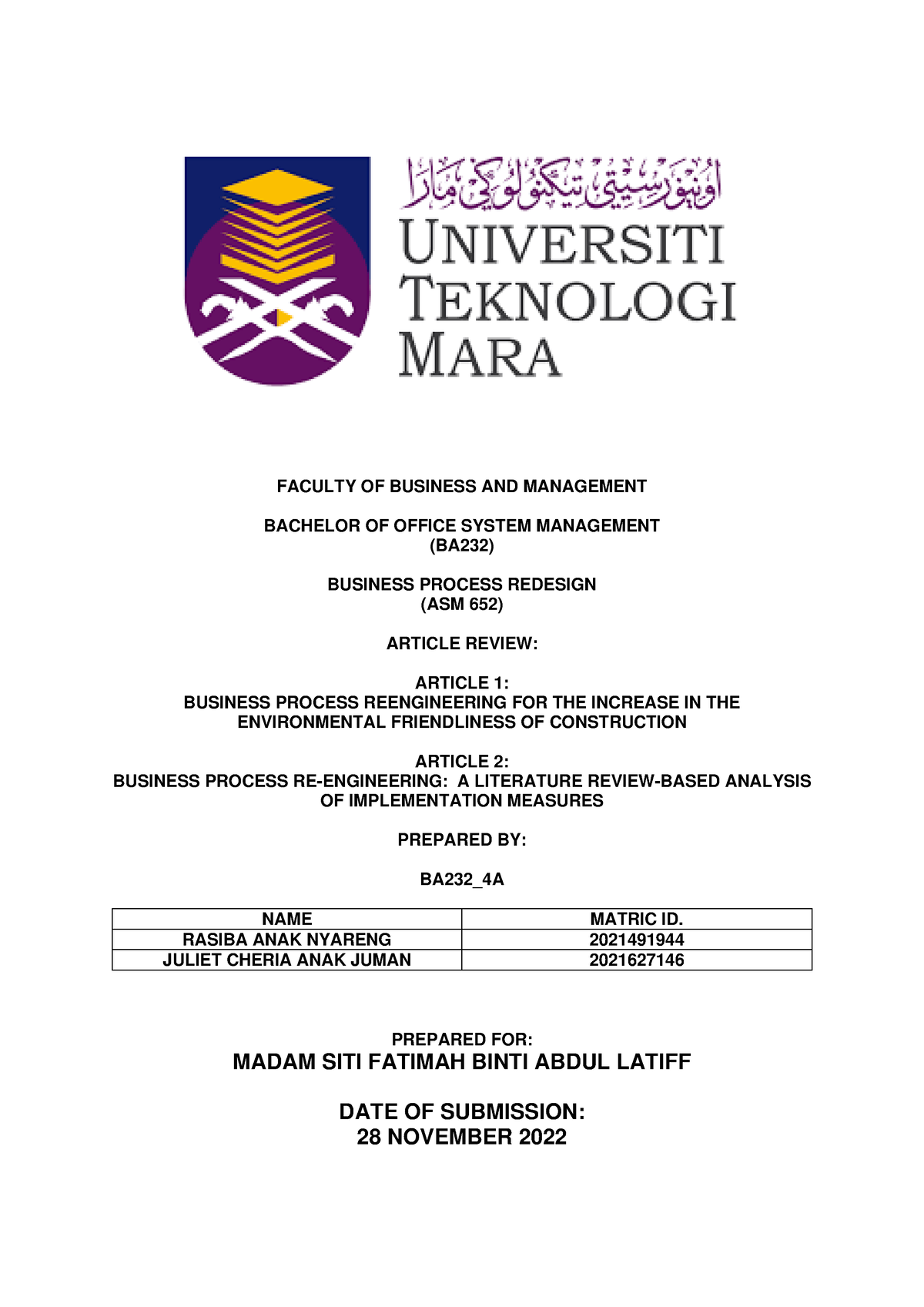 contoh assignment article review uitm