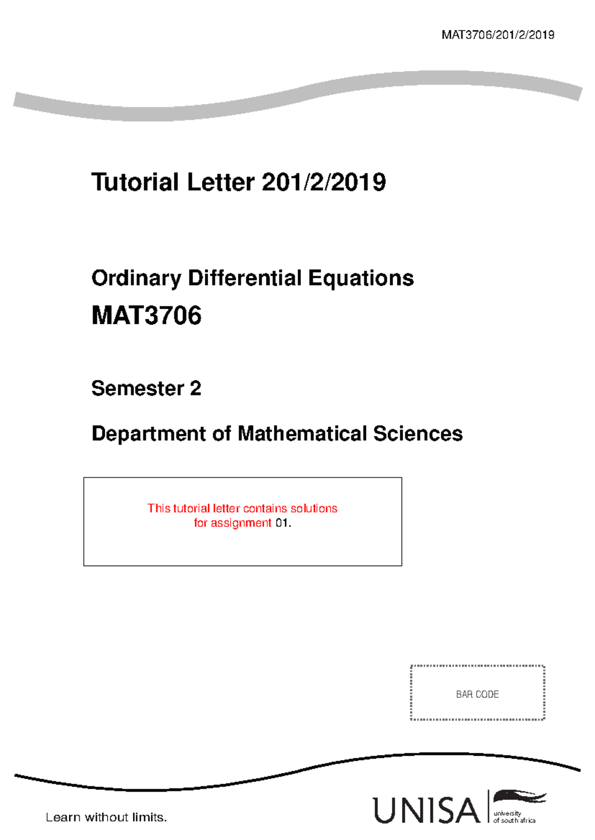 Differential Equations and Solution by Substitution - BAR CODE Learn ...