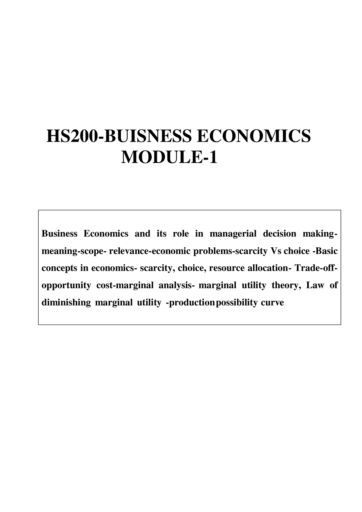 HS200 BE Module 1 - Business Economics - KTU - Studocu