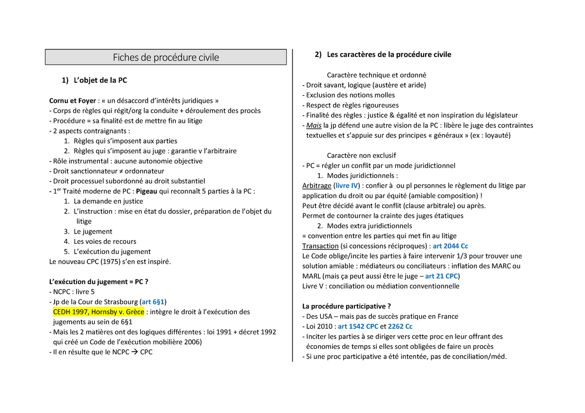 FichesPCNina Résumé Procédure civile StuDocu