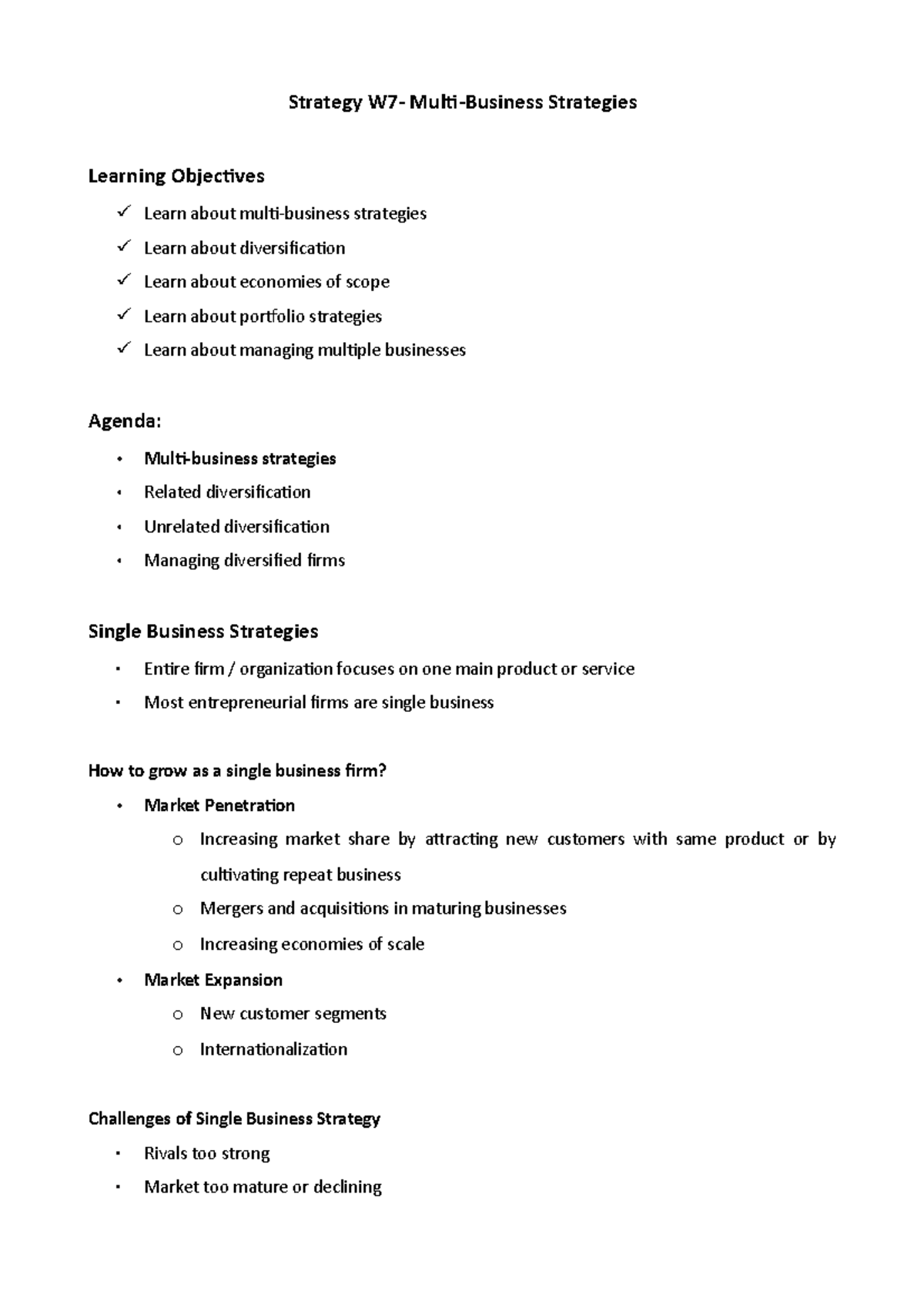 Multi-Business Strategies - Strategy W7- Multi-Business Strategies ...