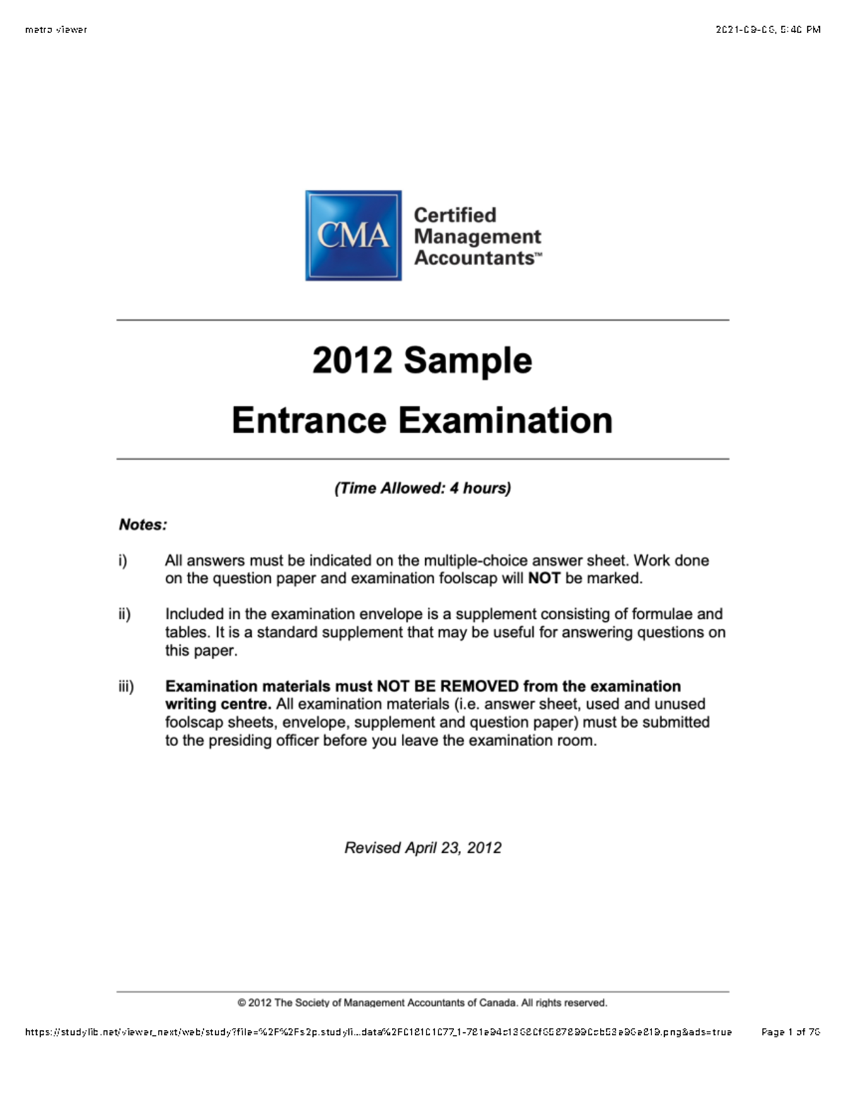 CMA MCQ viewer - CMA MCQ examples - studylib/viewer_next/web/study&ads ...