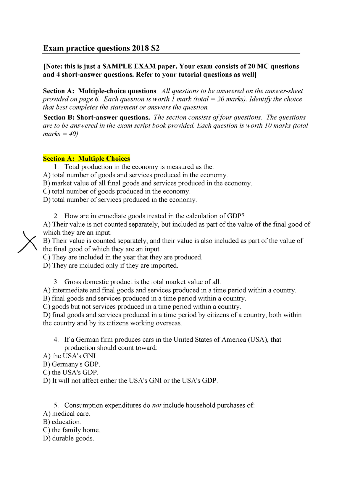 Exam October 2018, Questions - Exam Practice Questions 2018 S2 [Note ...