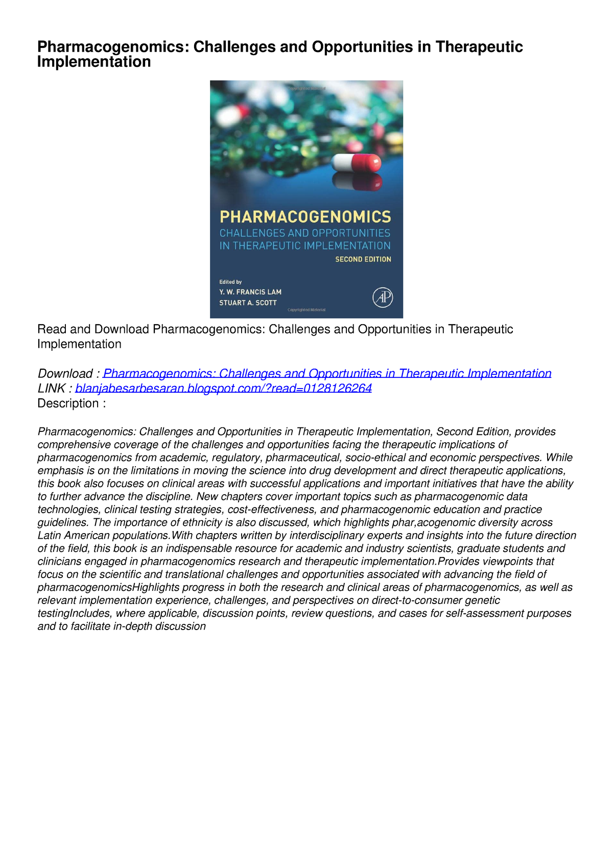 [pdf] Read] Free Pharmacogenomics: Challenges And Opportunities In 