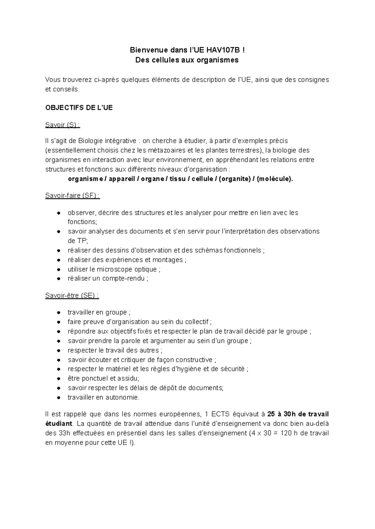 HAV107B 202324 livret etudiant Bienvenue dans l’UE HAV107B! Des