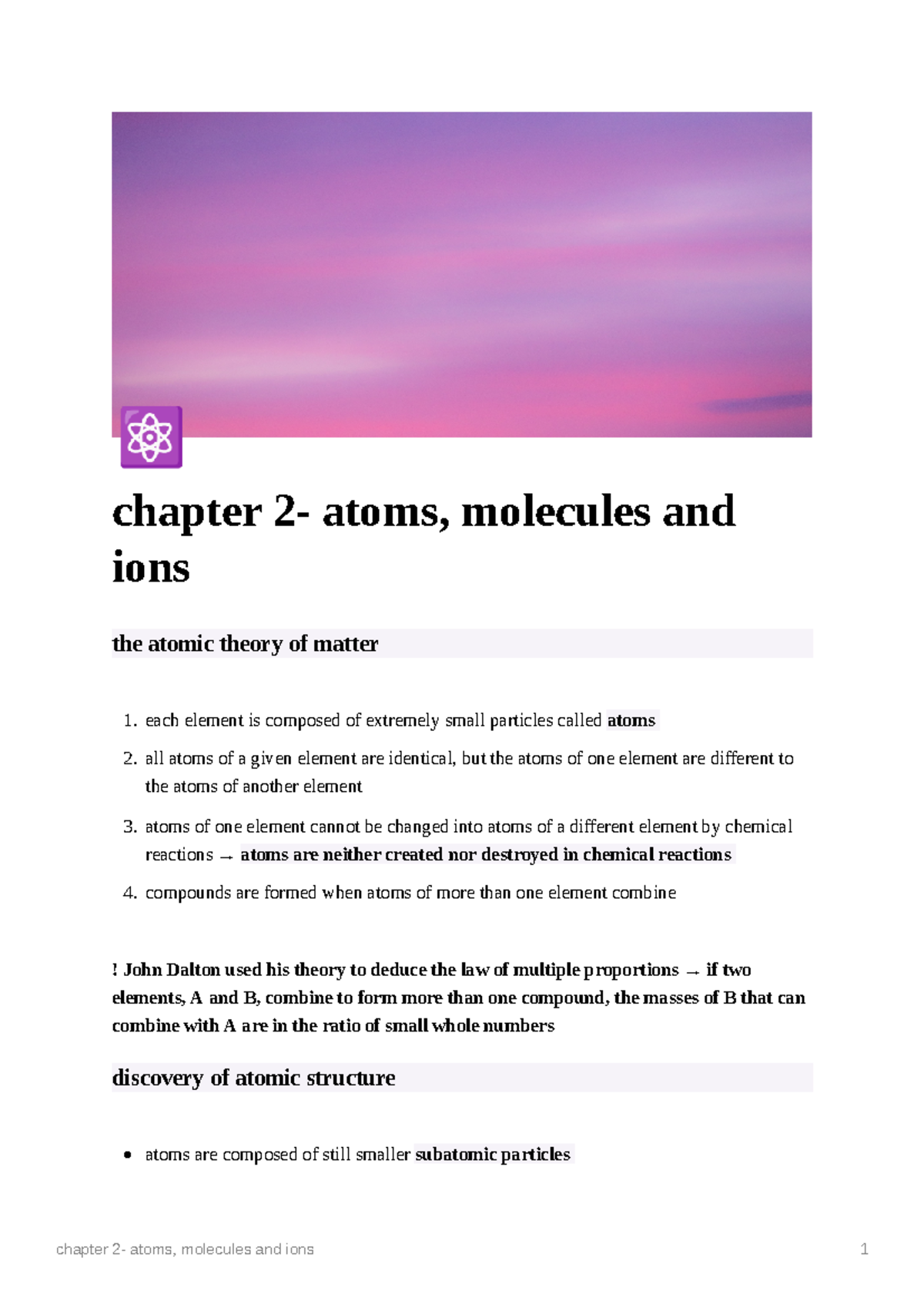 Chemistry chapter 2 - molecules and ions - ⚛ chapter 2- atoms ...