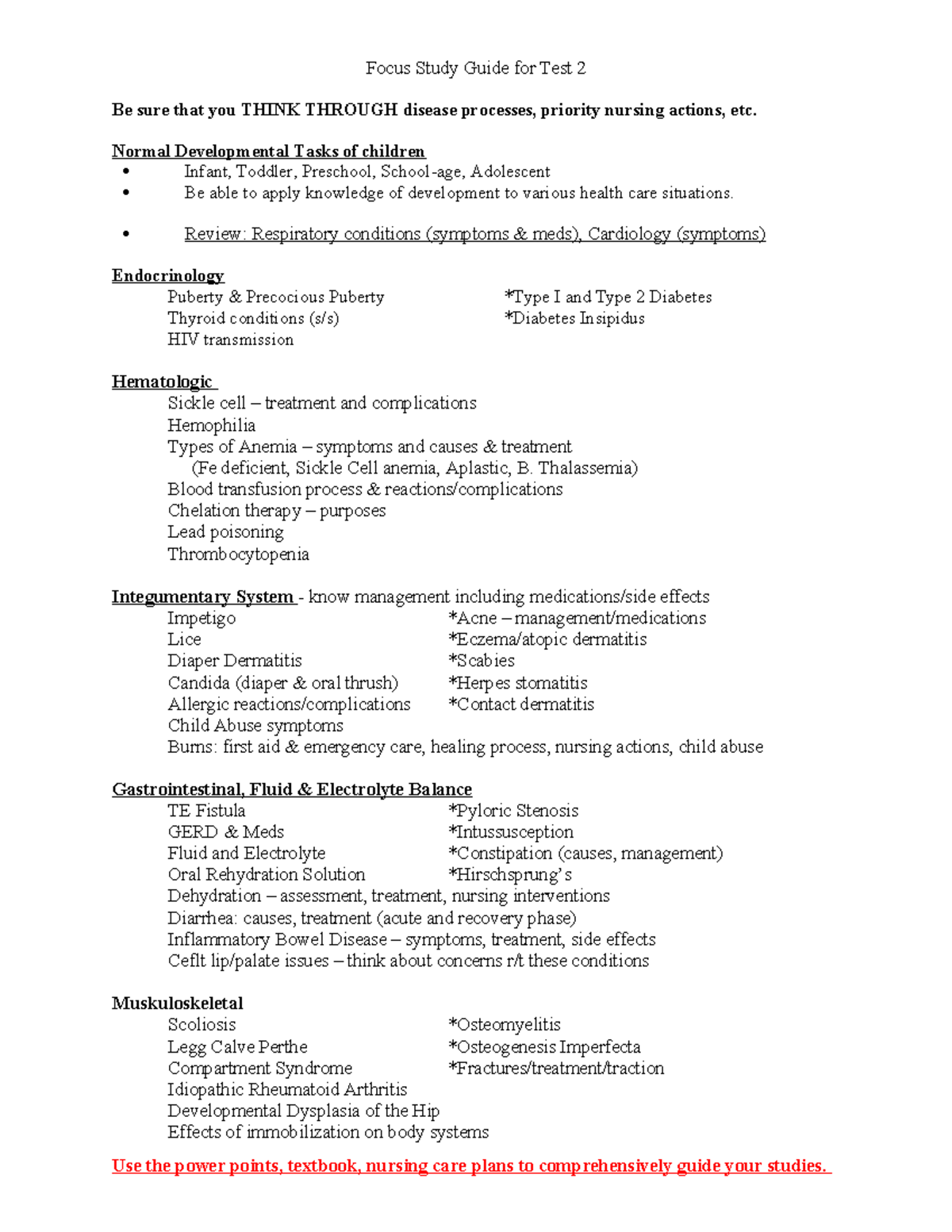 Exam 2 Focus Guide - something - Focus Study Guide for Test 2 Be sure ...