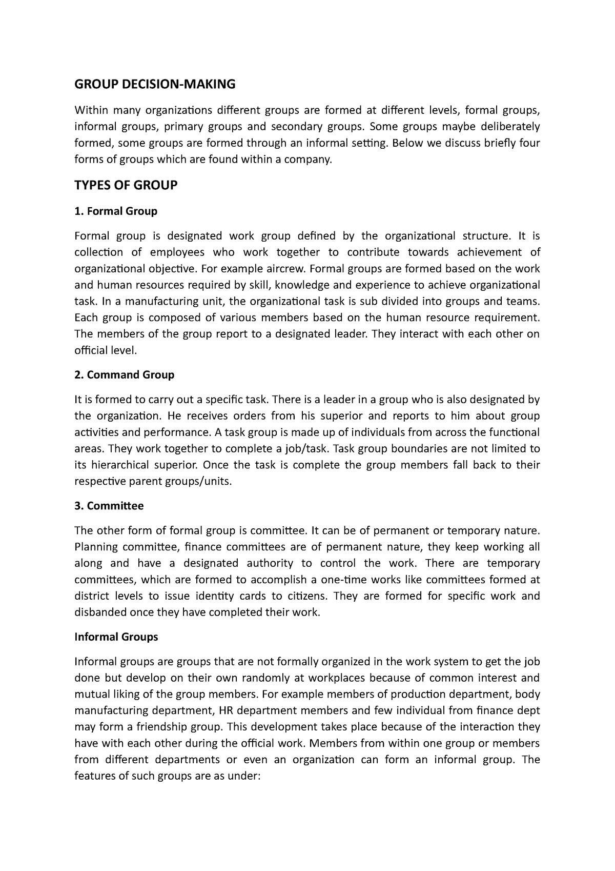 group decision making a case study