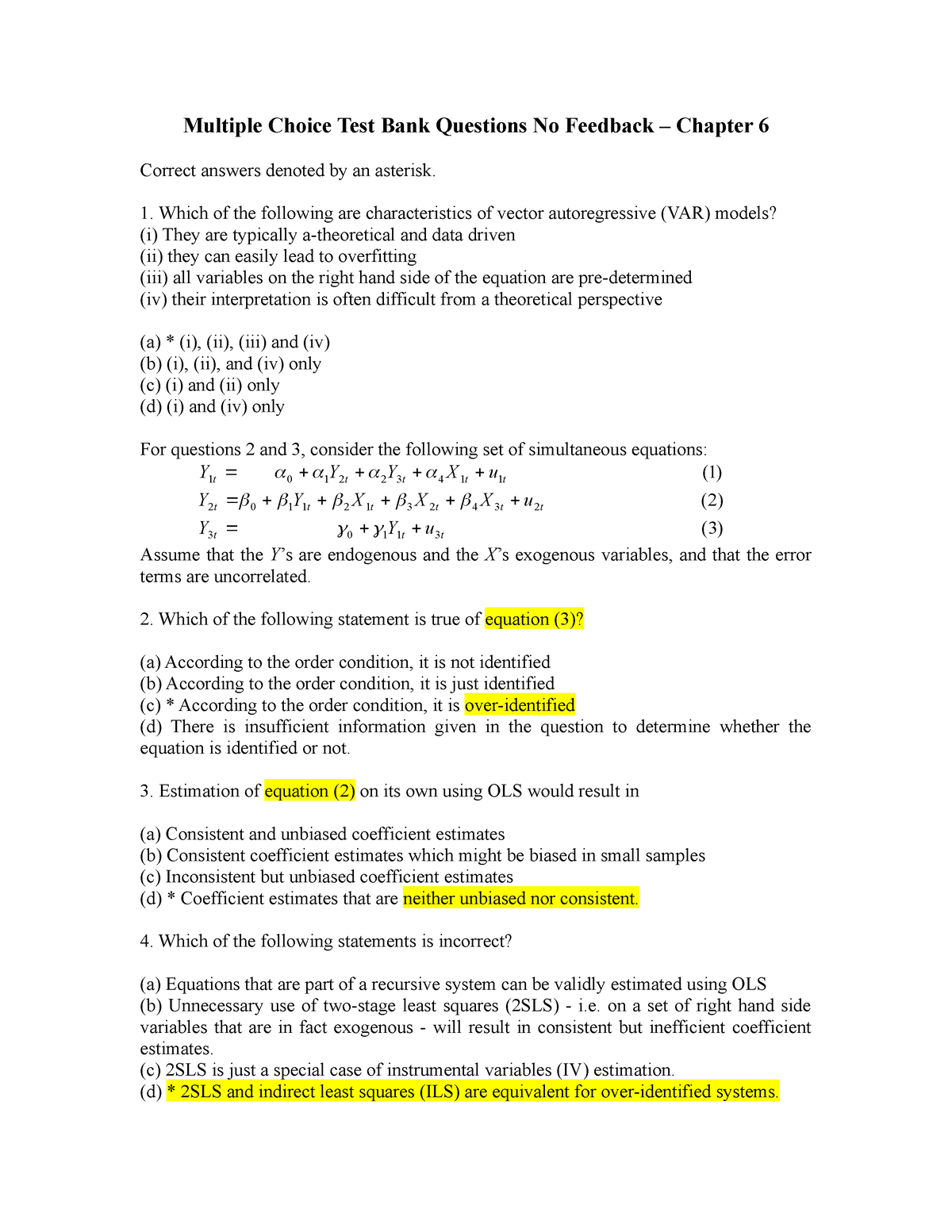 Test Bank Questions Chapter 6 - Multiple Choice Test Bank Questions No ...