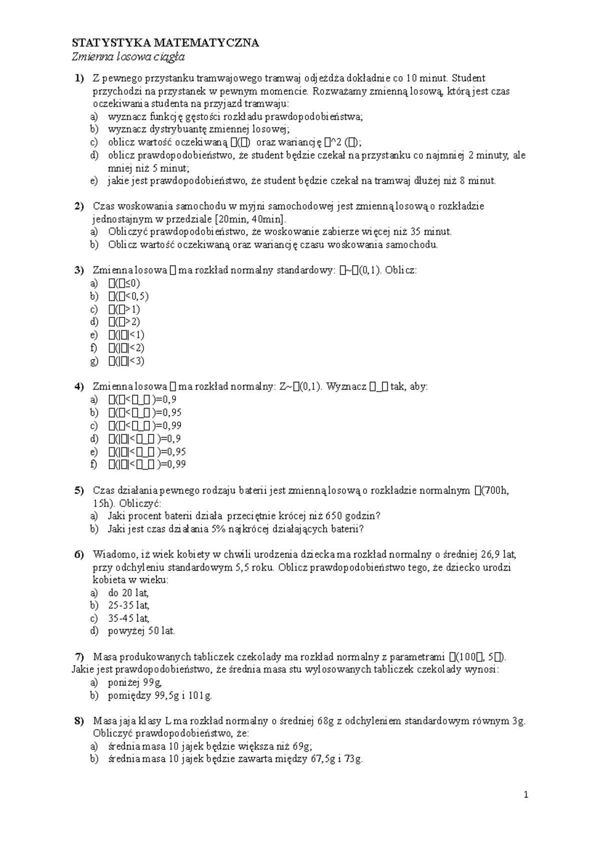 Statystyka matematyczna. Zmienna losowa ciągła - STATYSTYKA